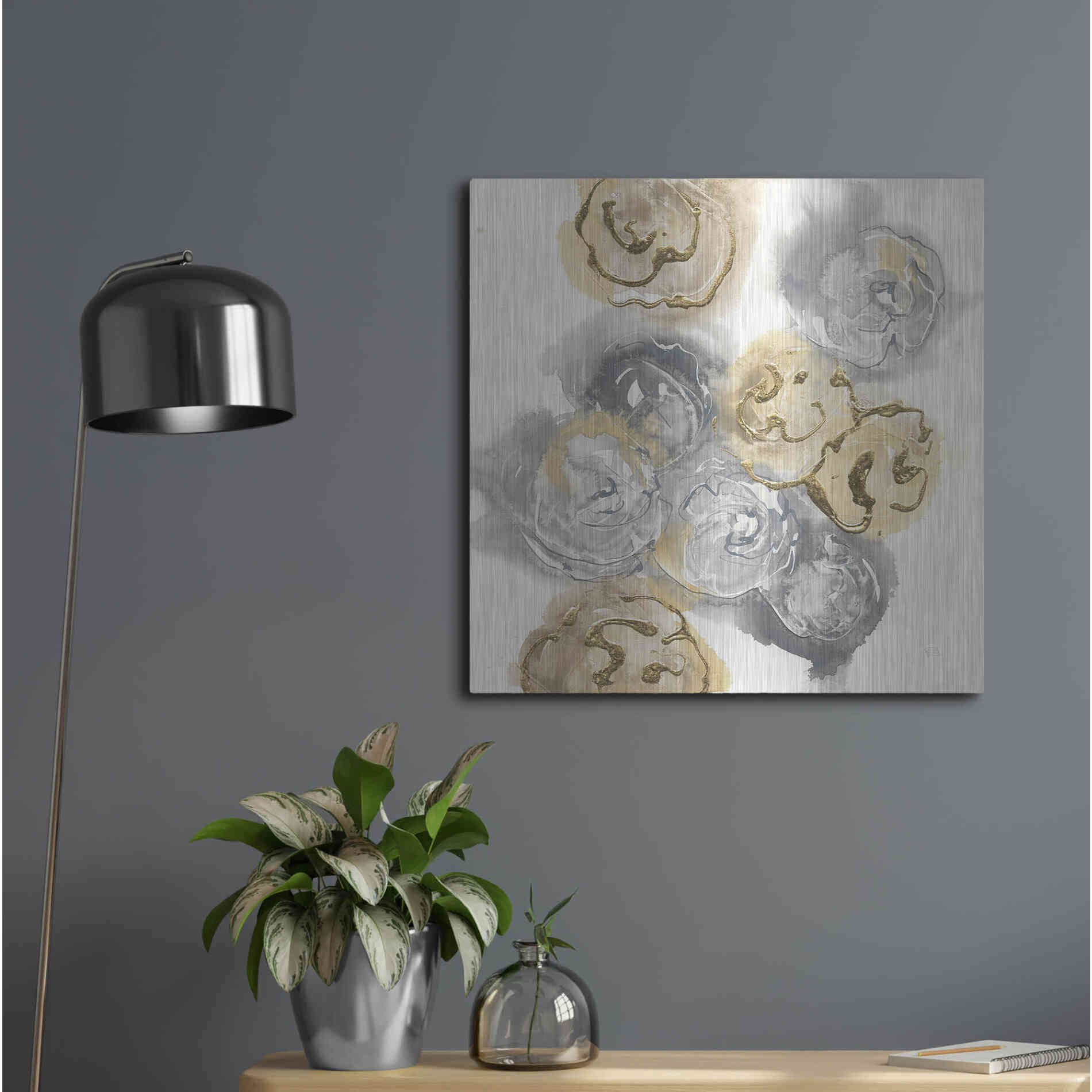 Luxe Metal Art 'Gold Edged Neutral I' by Chris Paschke, Metal Wall Art,24x24