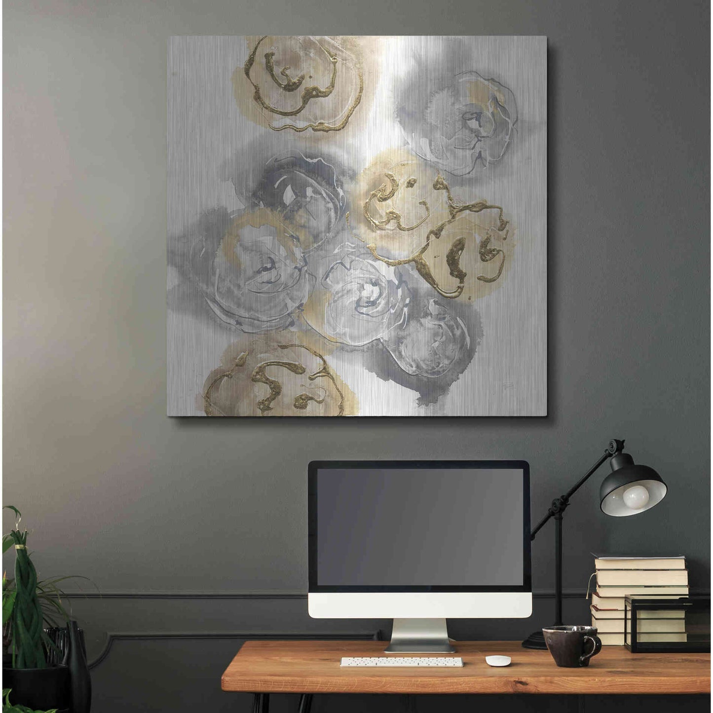 Luxe Metal Art 'Gold Edged Neutral I' by Chris Paschke, Metal Wall Art,36x36