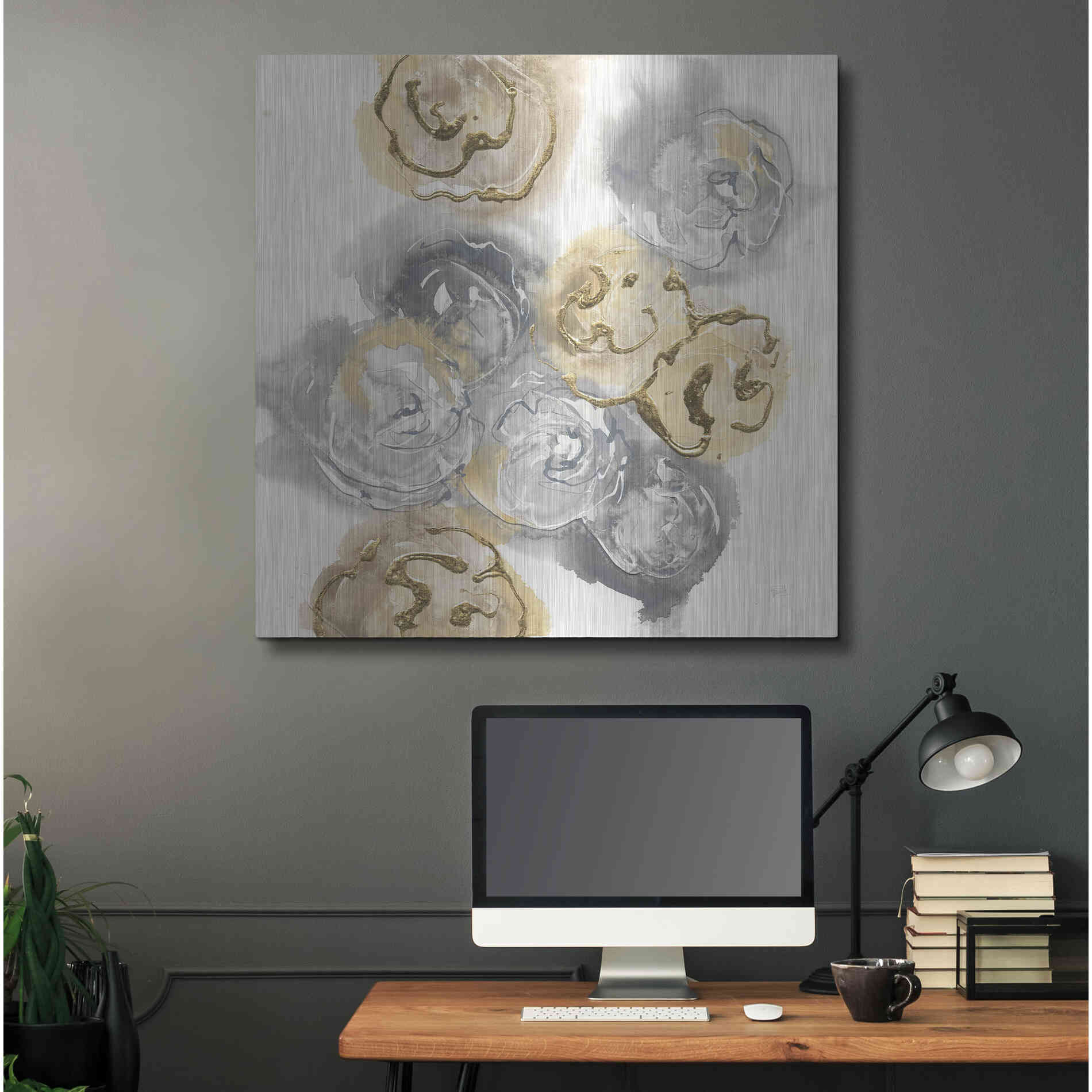 Luxe Metal Art 'Gold Edged Neutral I' by Chris Paschke, Metal Wall Art,36x36