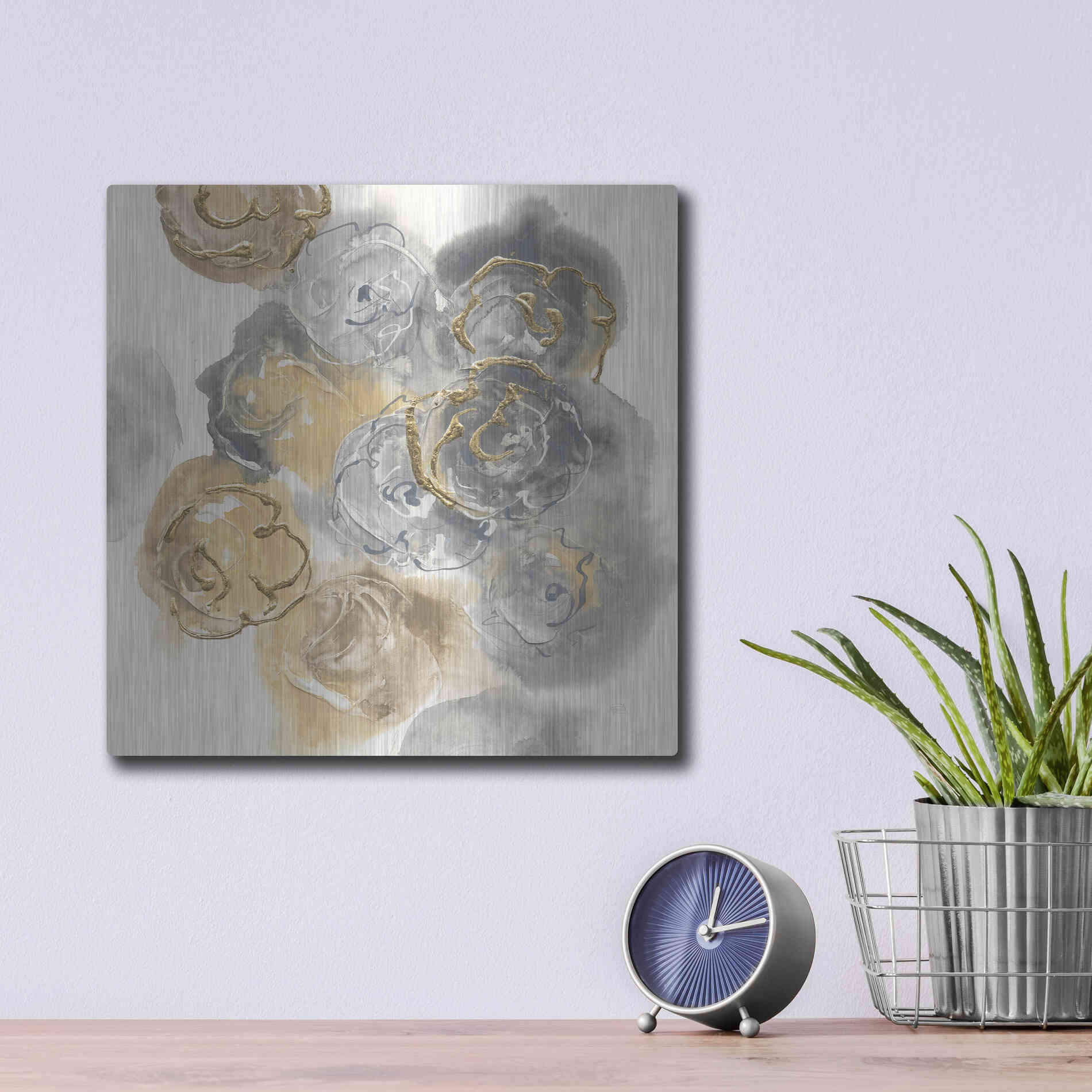 Luxe Metal Art 'Gold Edged Neutral II' by Chris Paschke, Metal Wall Art,12x12