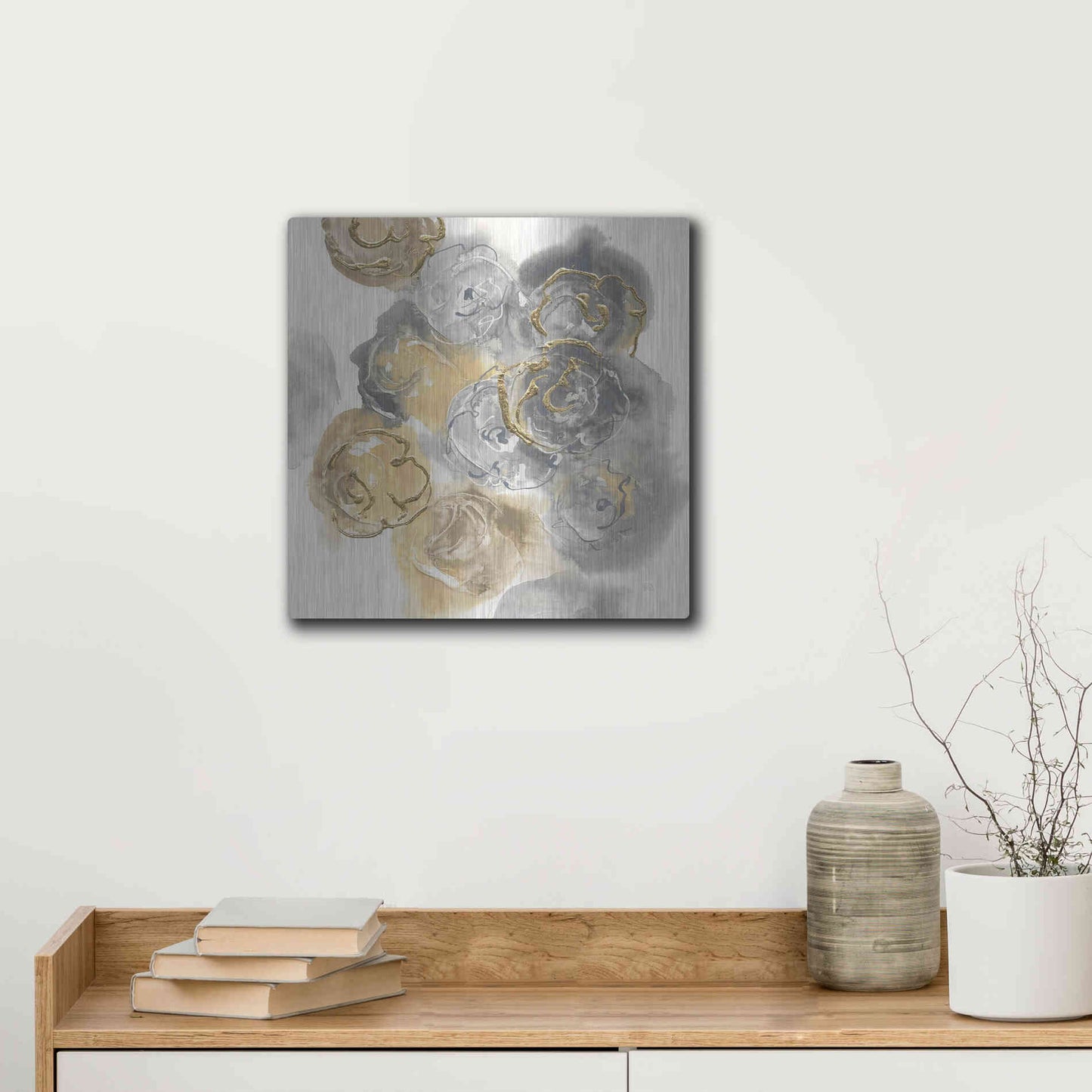 Luxe Metal Art 'Gold Edged Neutral II' by Chris Paschke, Metal Wall Art,12x12