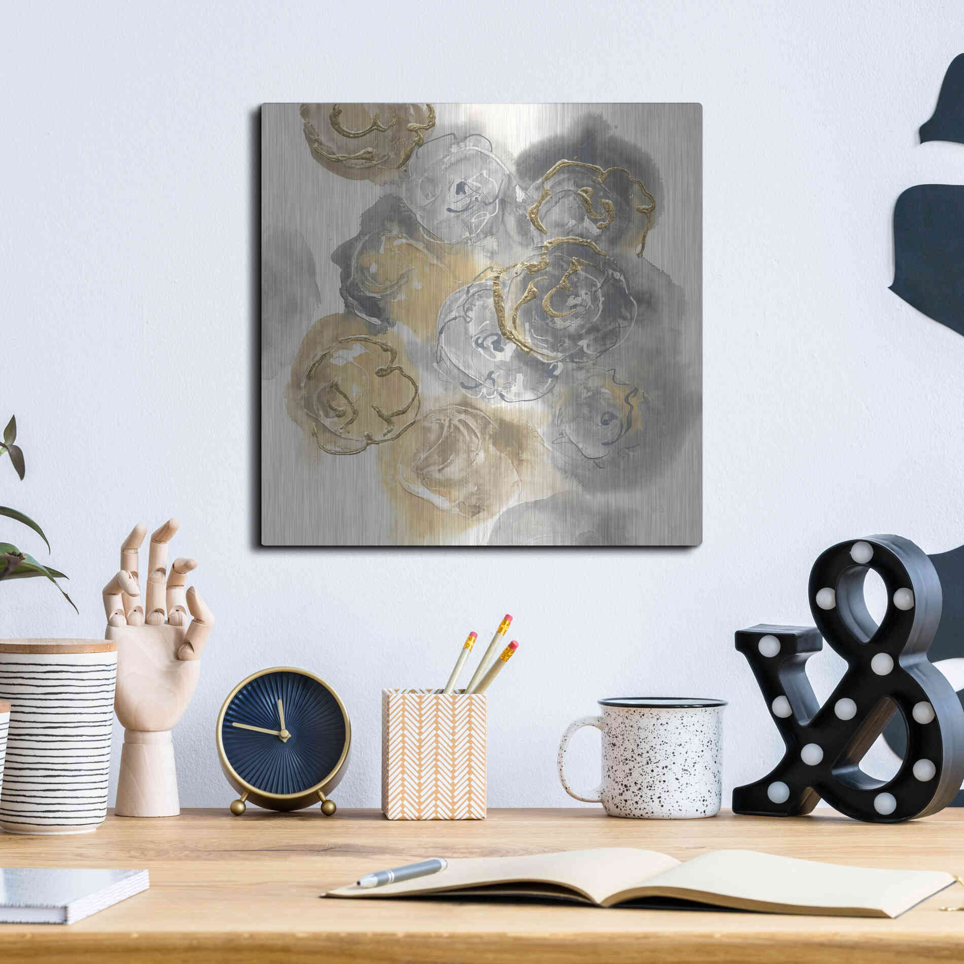 Luxe Metal Art 'Gold Edged Neutral II' by Chris Paschke, Metal Wall Art,12x12