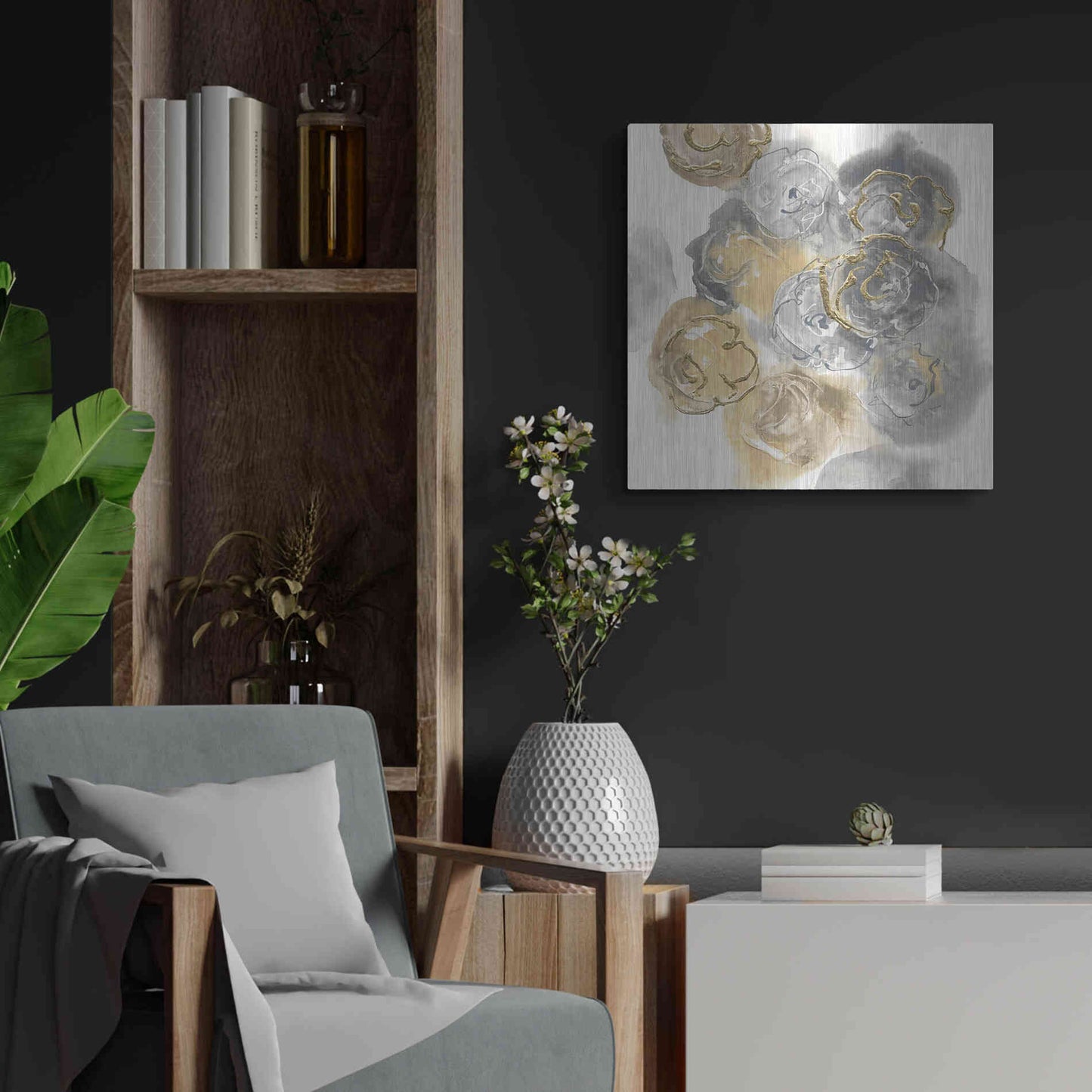 Luxe Metal Art 'Gold Edged Neutral II' by Chris Paschke, Metal Wall Art,24x24