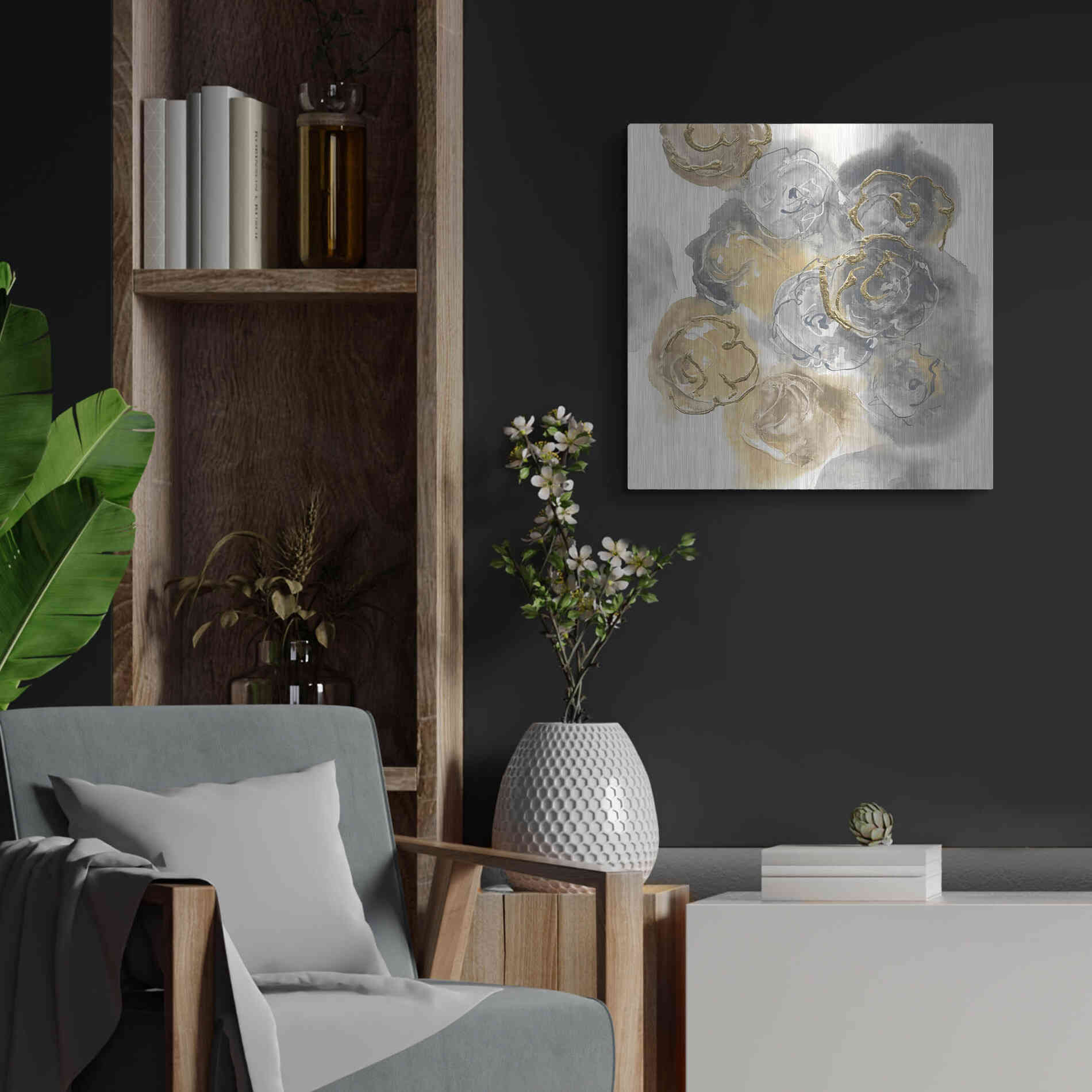 Luxe Metal Art 'Gold Edged Neutral II' by Chris Paschke, Metal Wall Art,24x24
