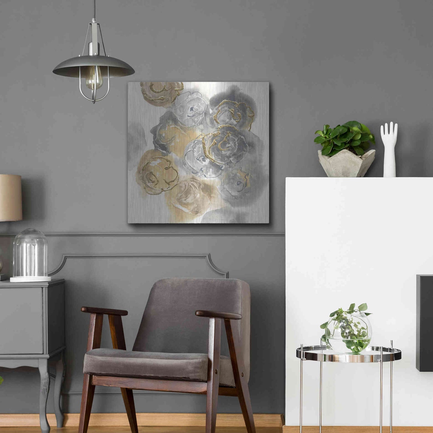 Luxe Metal Art 'Gold Edged Neutral II' by Chris Paschke, Metal Wall Art,24x24