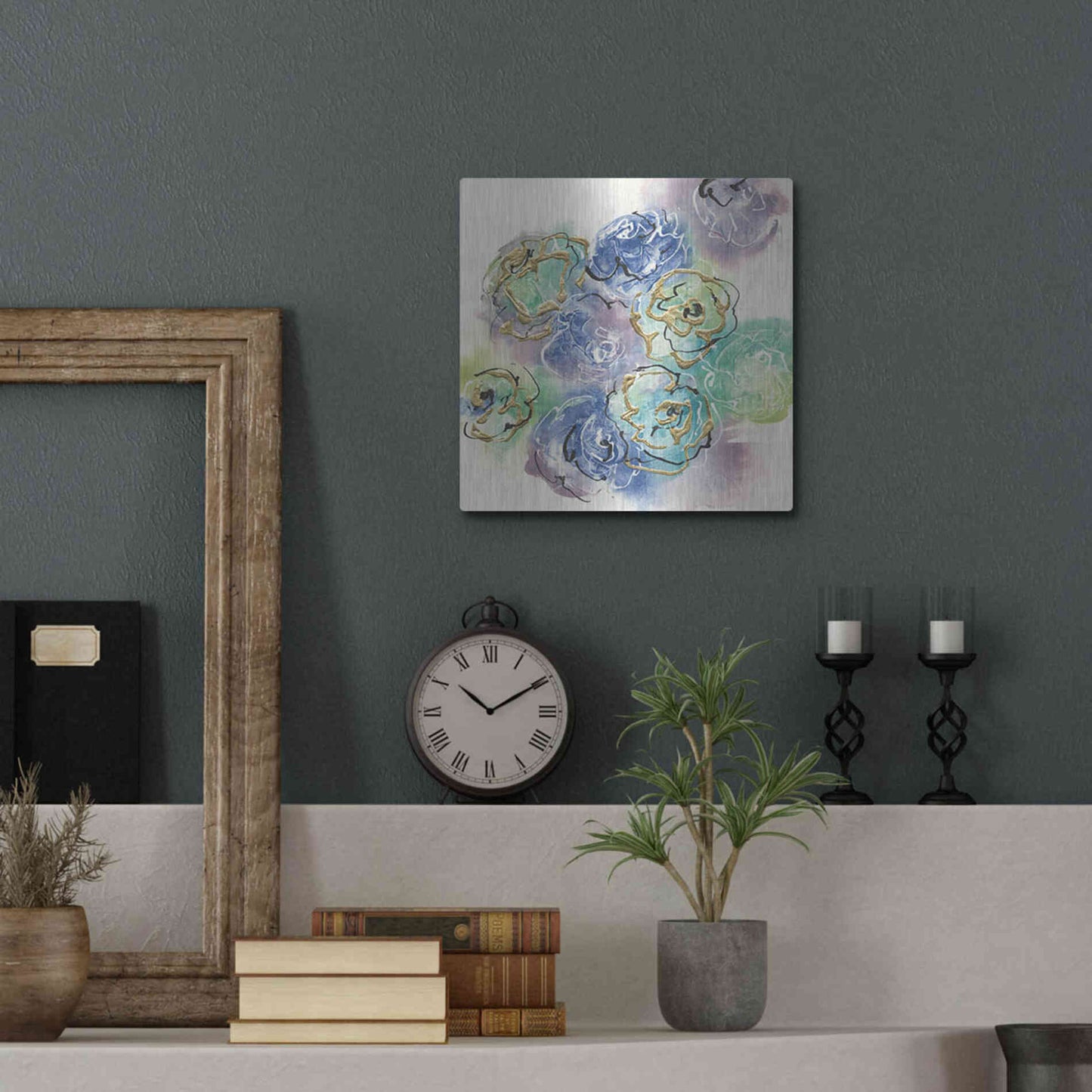 Luxe Metal Art 'Gold Edged Roses I' by Chris Paschke, Metal Wall Art,12x12