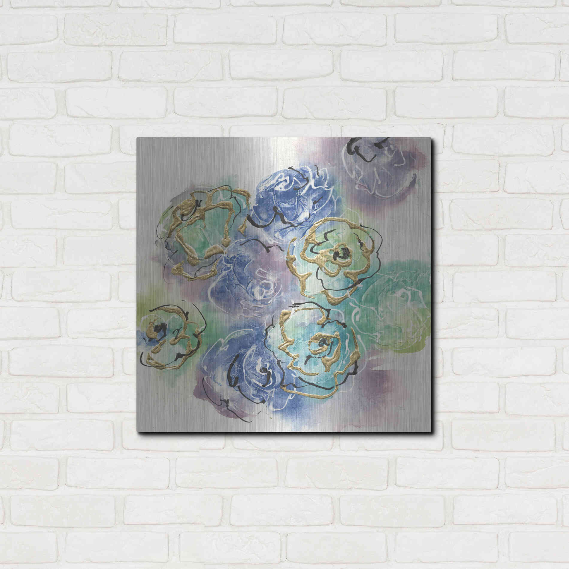 Luxe Metal Art 'Gold Edged Roses I' by Chris Paschke, Metal Wall Art,24x24