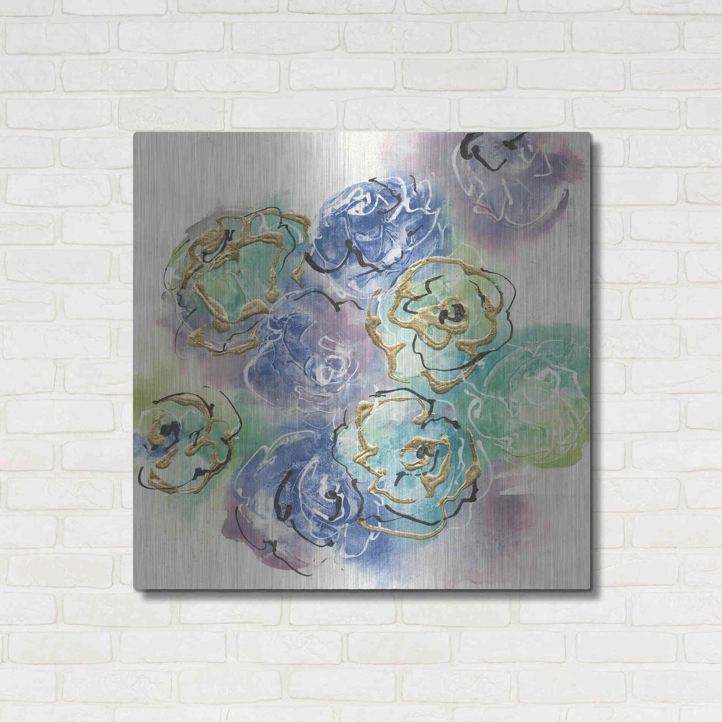 Luxe Metal Art 'Gold Edged Roses I' by Chris Paschke, Metal Wall Art,36x36