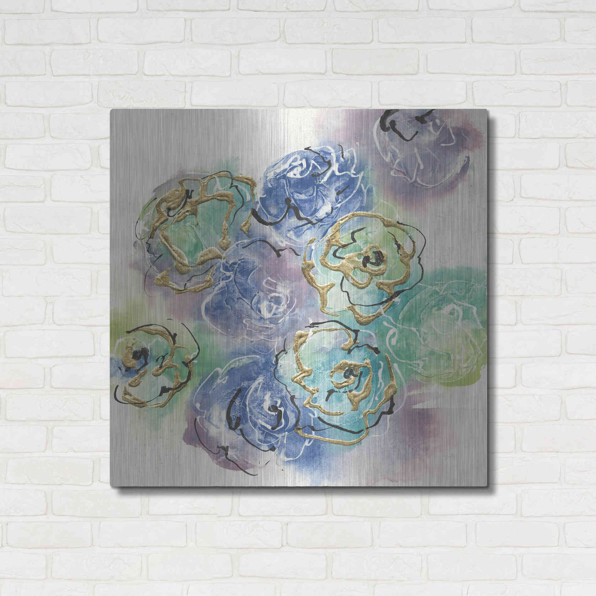 Luxe Metal Art 'Gold Edged Roses I' by Chris Paschke, Metal Wall Art,36x36