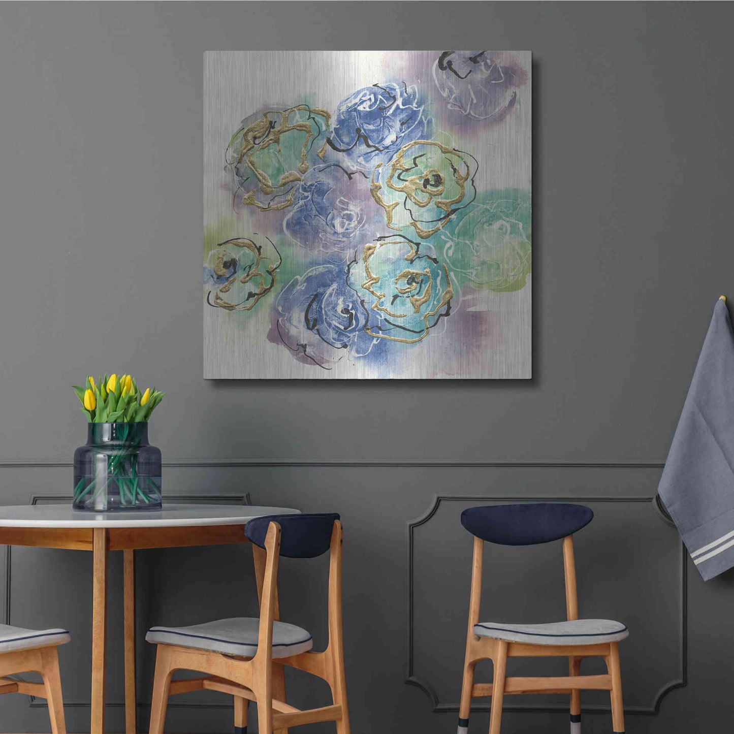 Luxe Metal Art 'Gold Edged Roses I' by Chris Paschke, Metal Wall Art,36x36