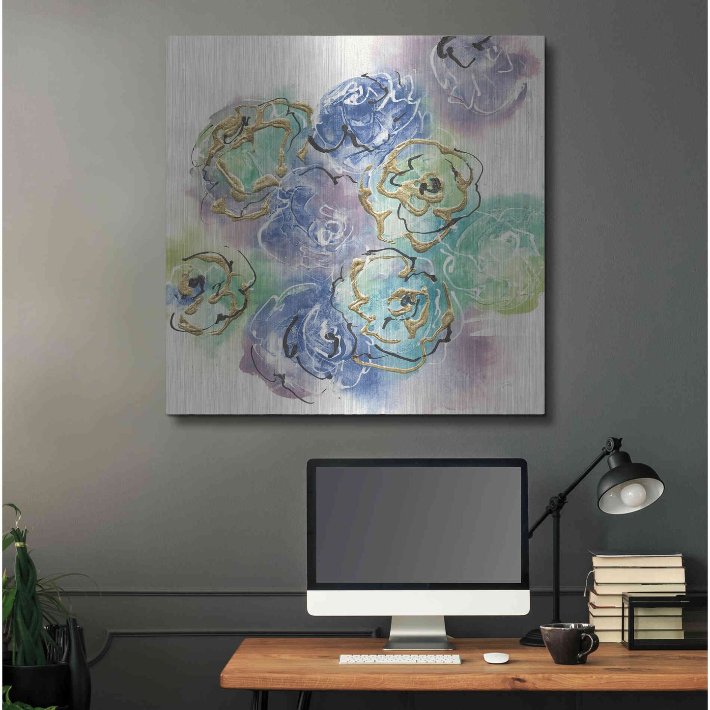 Luxe Metal Art 'Gold Edged Roses I' by Chris Paschke, Metal Wall Art,36x36