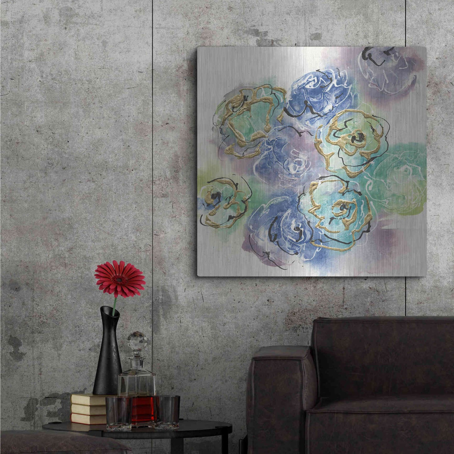 Luxe Metal Art 'Gold Edged Roses I' by Chris Paschke, Metal Wall Art,36x36