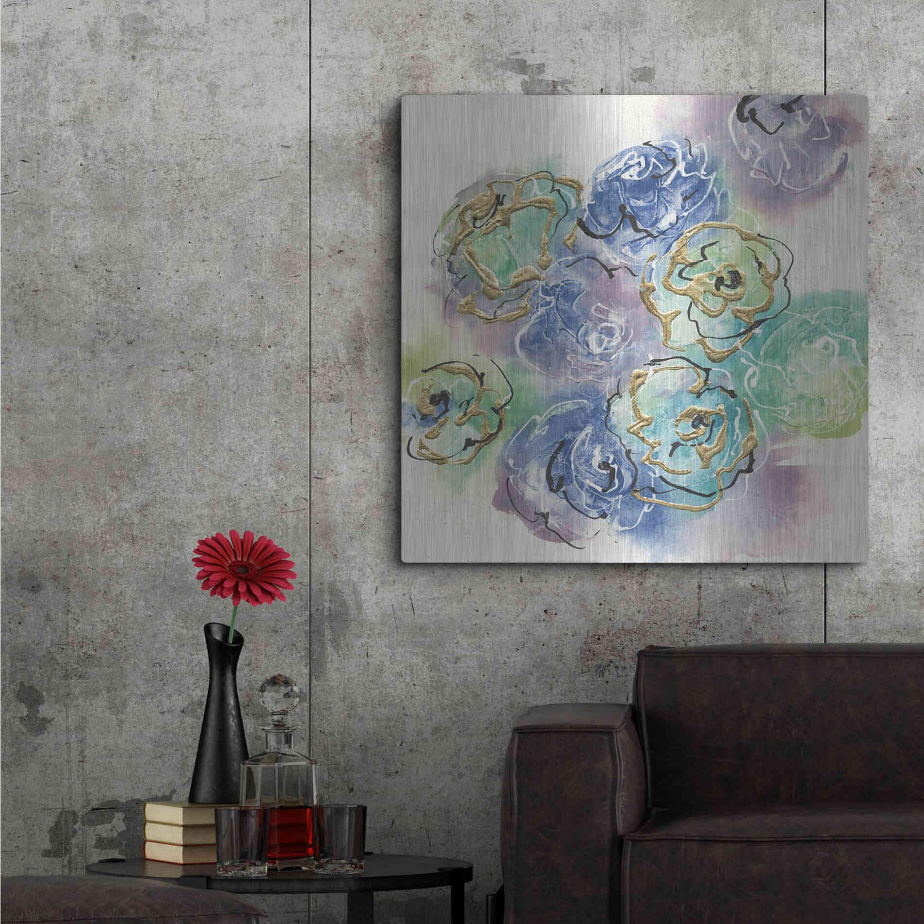 Luxe Metal Art 'Gold Edged Roses I' by Chris Paschke, Metal Wall Art,36x36