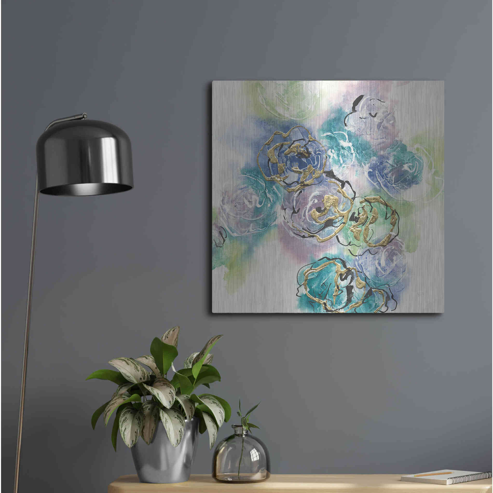 Luxe Metal Art 'Gold Edged Roses II' by Chris Paschke, Metal Wall Art,24x24