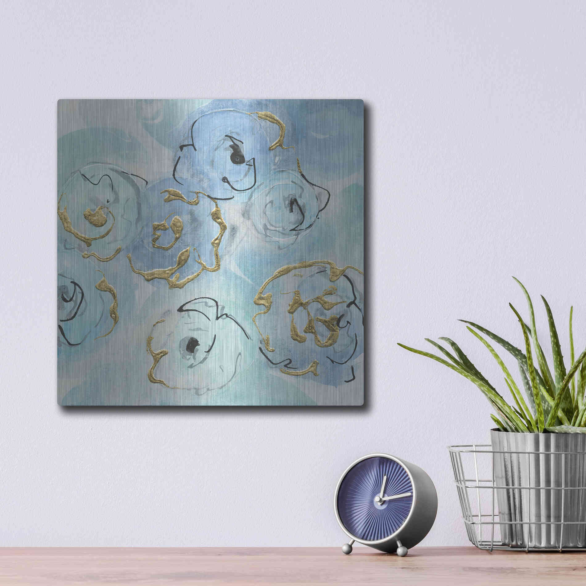 Luxe Metal Art 'Gold Edged Teal II' by Chris Paschke, Metal Wall Art,12x12