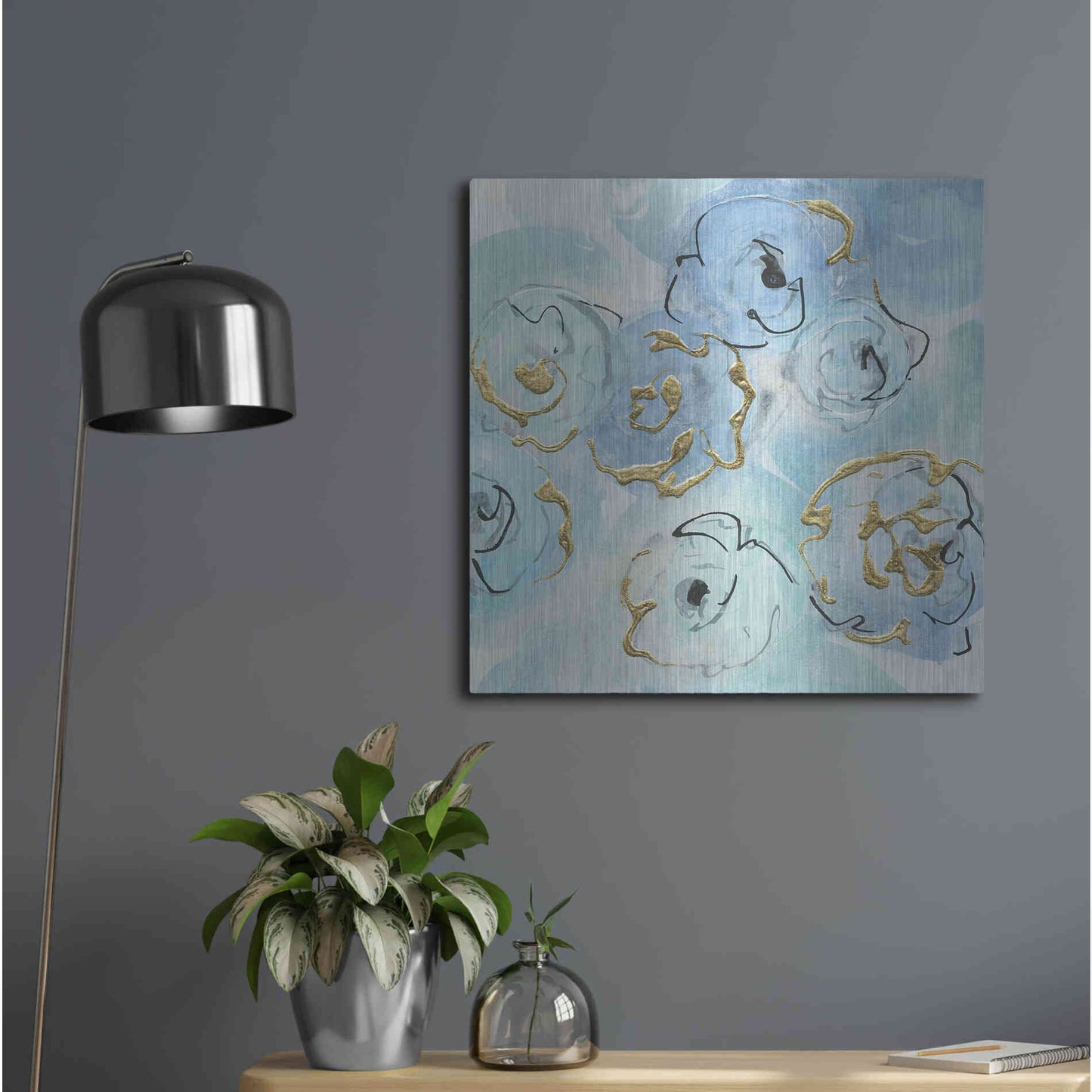Luxe Metal Art 'Gold Edged Teal II' by Chris Paschke, Metal Wall Art,24x24