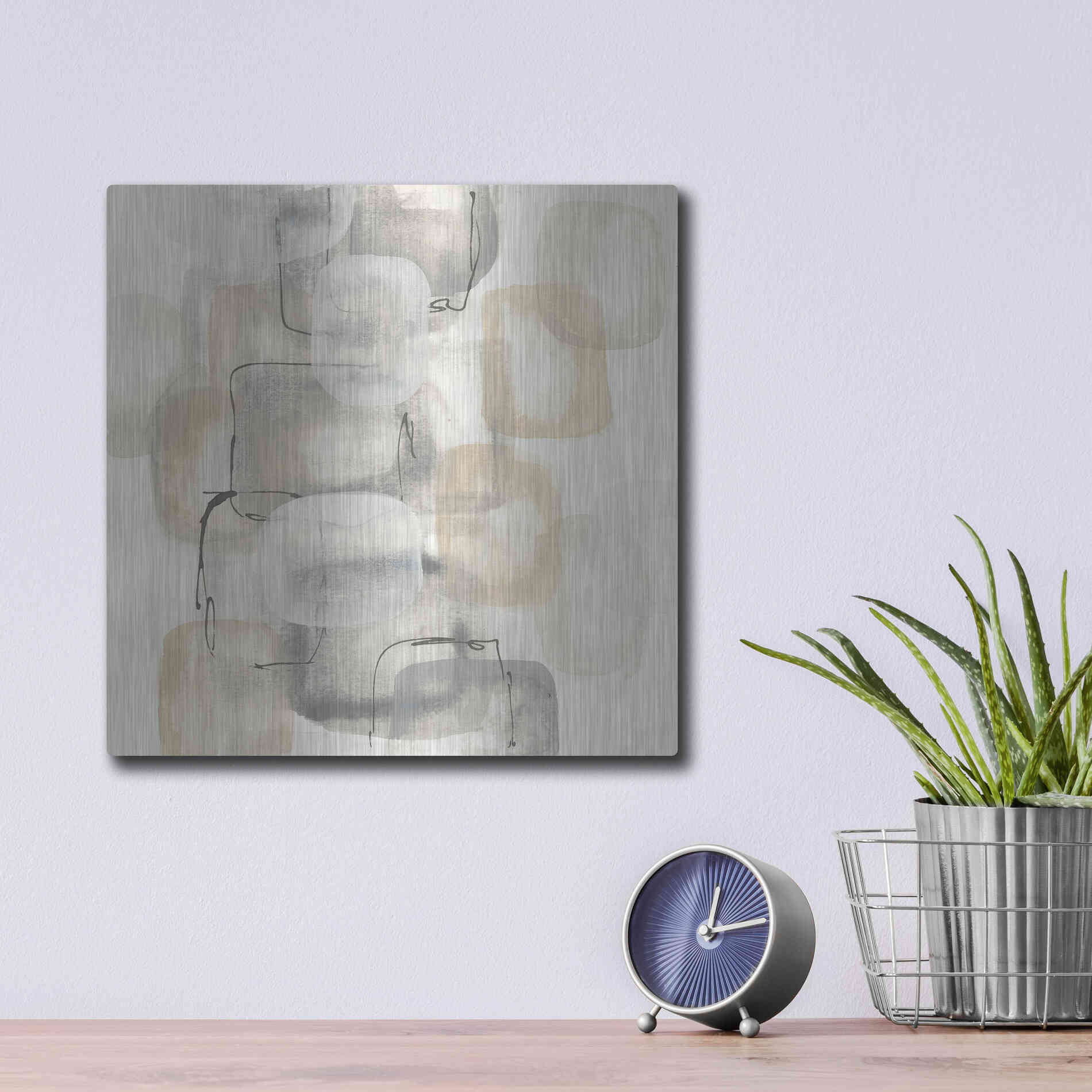 Luxe Metal Art 'Neutral Stacking I' by Chris Paschke, Metal Wall Art,12x12