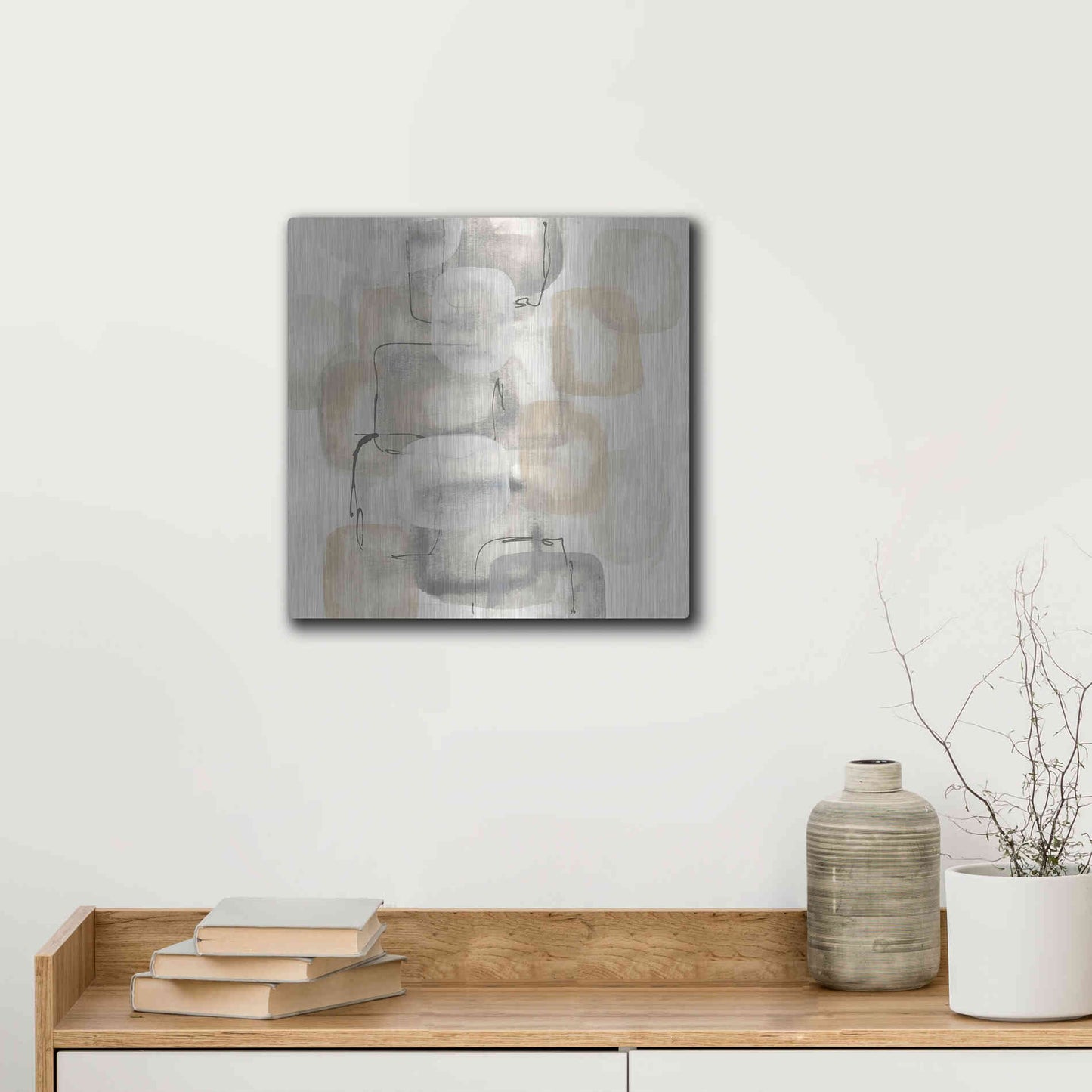Luxe Metal Art 'Neutral Stacking I' by Chris Paschke, Metal Wall Art,12x12