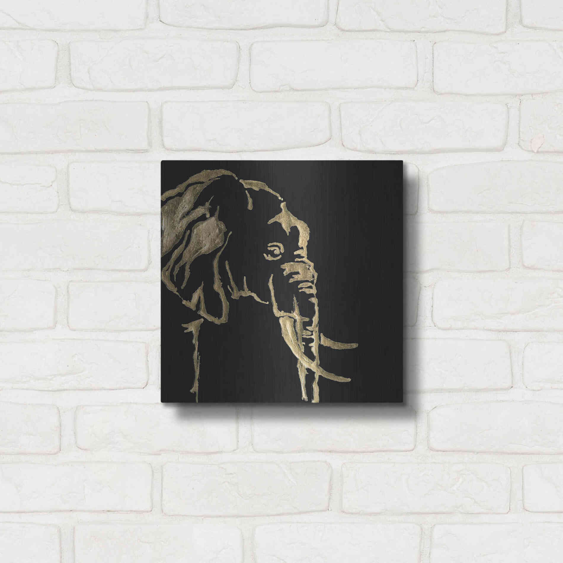 Luxe Metal Art 'Gilded Elephant on Black Pillow' by Chris Paschke, Metal Wall Art,12x12