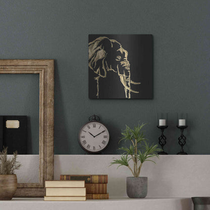 Luxe Metal Art 'Gilded Elephant on Black Pillow' by Chris Paschke, Metal Wall Art,12x12
