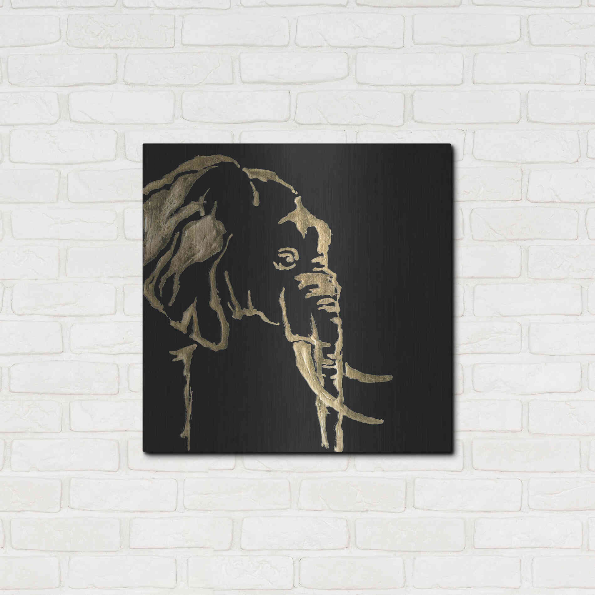Luxe Metal Art 'Gilded Elephant on Black Pillow' by Chris Paschke, Metal Wall Art,24x24