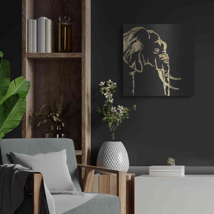 Luxe Metal Art 'Gilded Elephant on Black Pillow' by Chris Paschke, Metal Wall Art,24x24