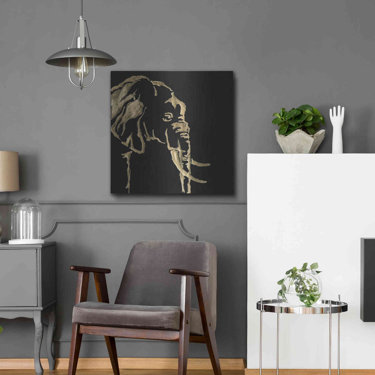 Luxe Metal Art 'Gilded Elephant on Black Pillow' by Chris Paschke, Metal Wall Art,24x24