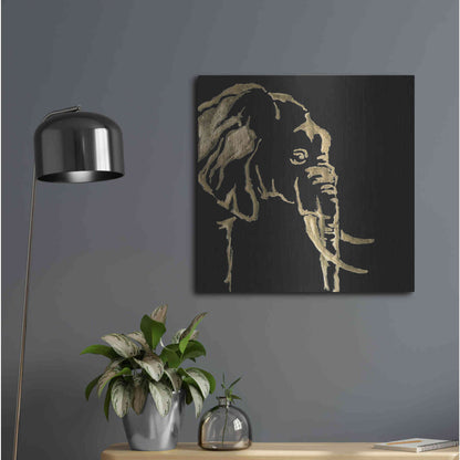 Luxe Metal Art 'Gilded Elephant on Black Pillow' by Chris Paschke, Metal Wall Art,24x24