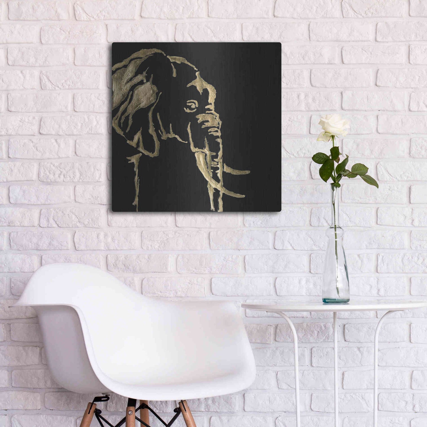Luxe Metal Art 'Gilded Elephant on Black Pillow' by Chris Paschke, Metal Wall Art,24x24
