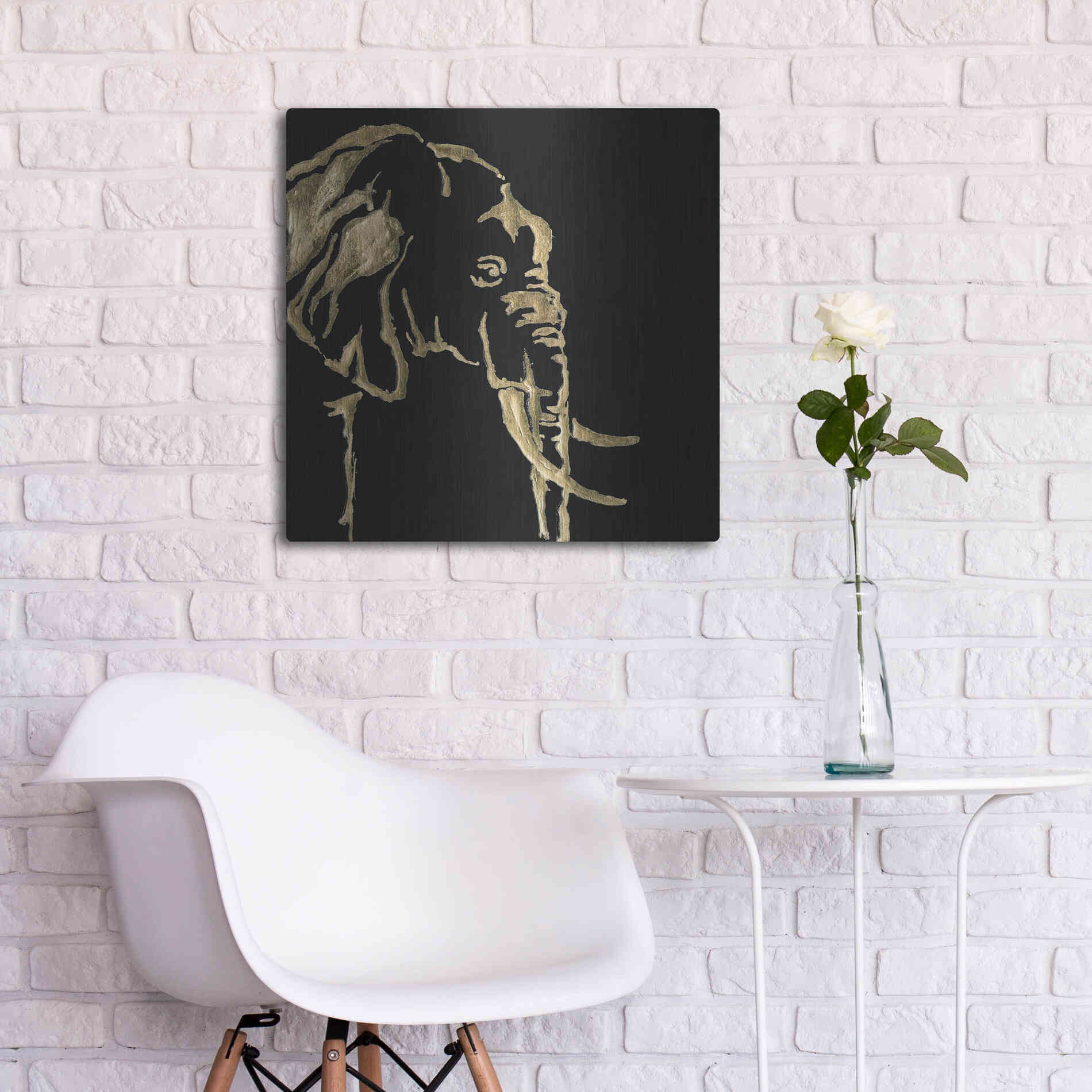 Luxe Metal Art 'Gilded Elephant on Black Pillow' by Chris Paschke, Metal Wall Art,24x24