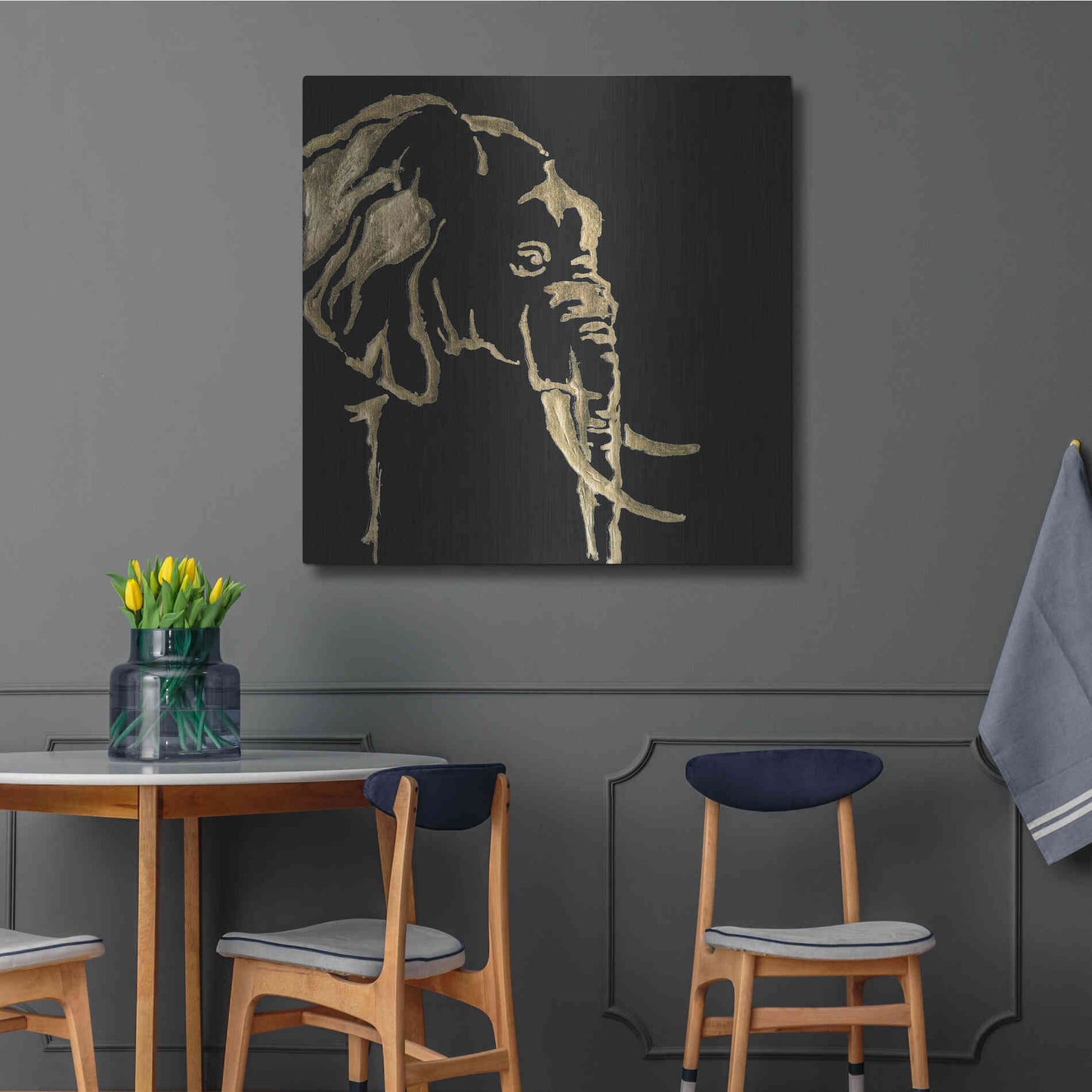 Luxe Metal Art 'Gilded Elephant on Black Pillow' by Chris Paschke, Metal Wall Art,36x36