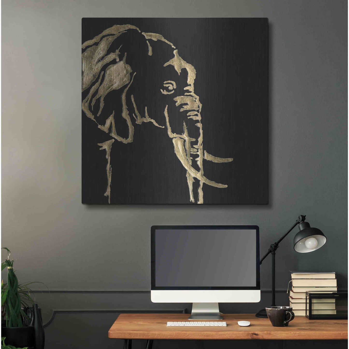 Luxe Metal Art 'Gilded Elephant on Black Pillow' by Chris Paschke, Metal Wall Art,36x36