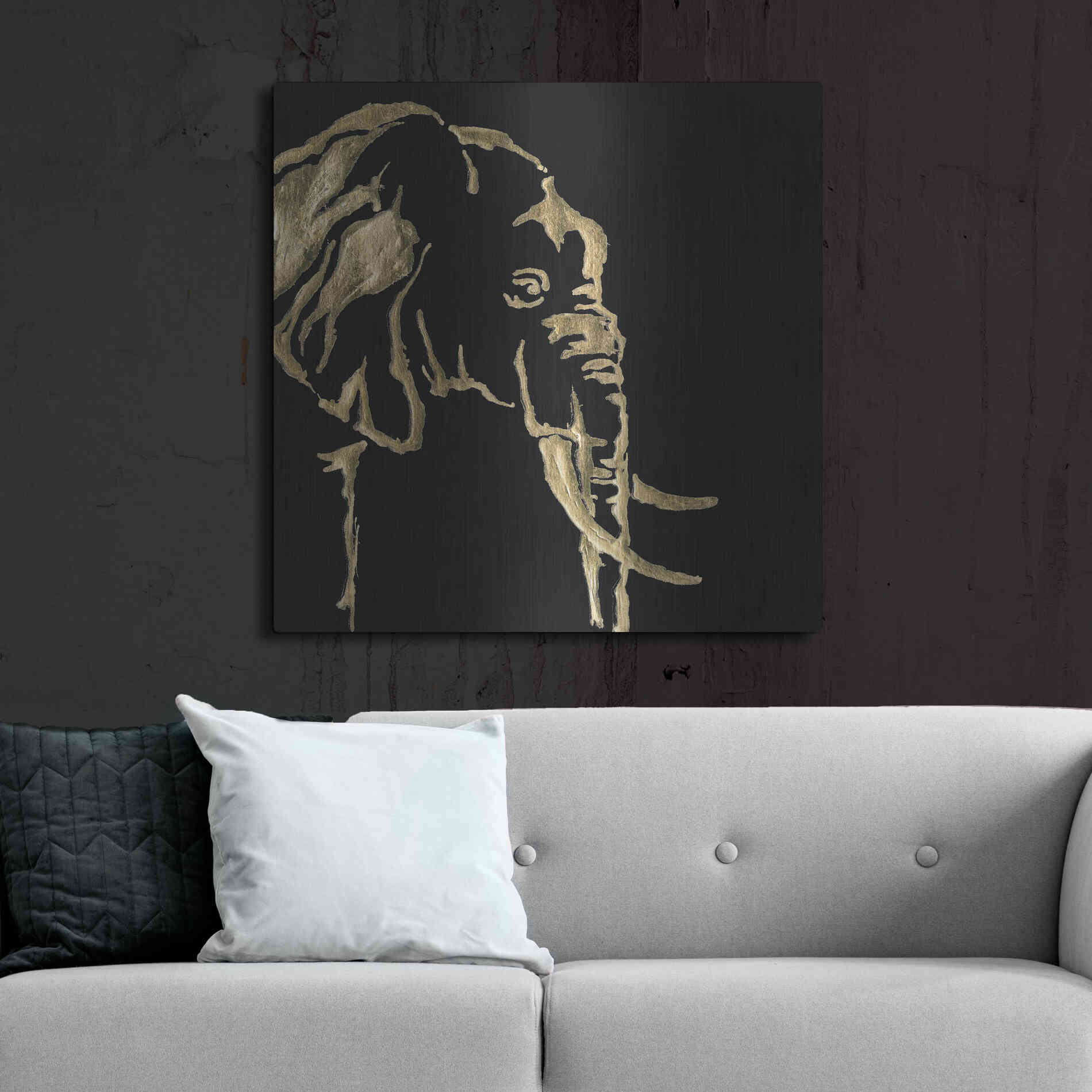 Luxe Metal Art 'Gilded Elephant on Black Pillow' by Chris Paschke, Metal Wall Art,36x36
