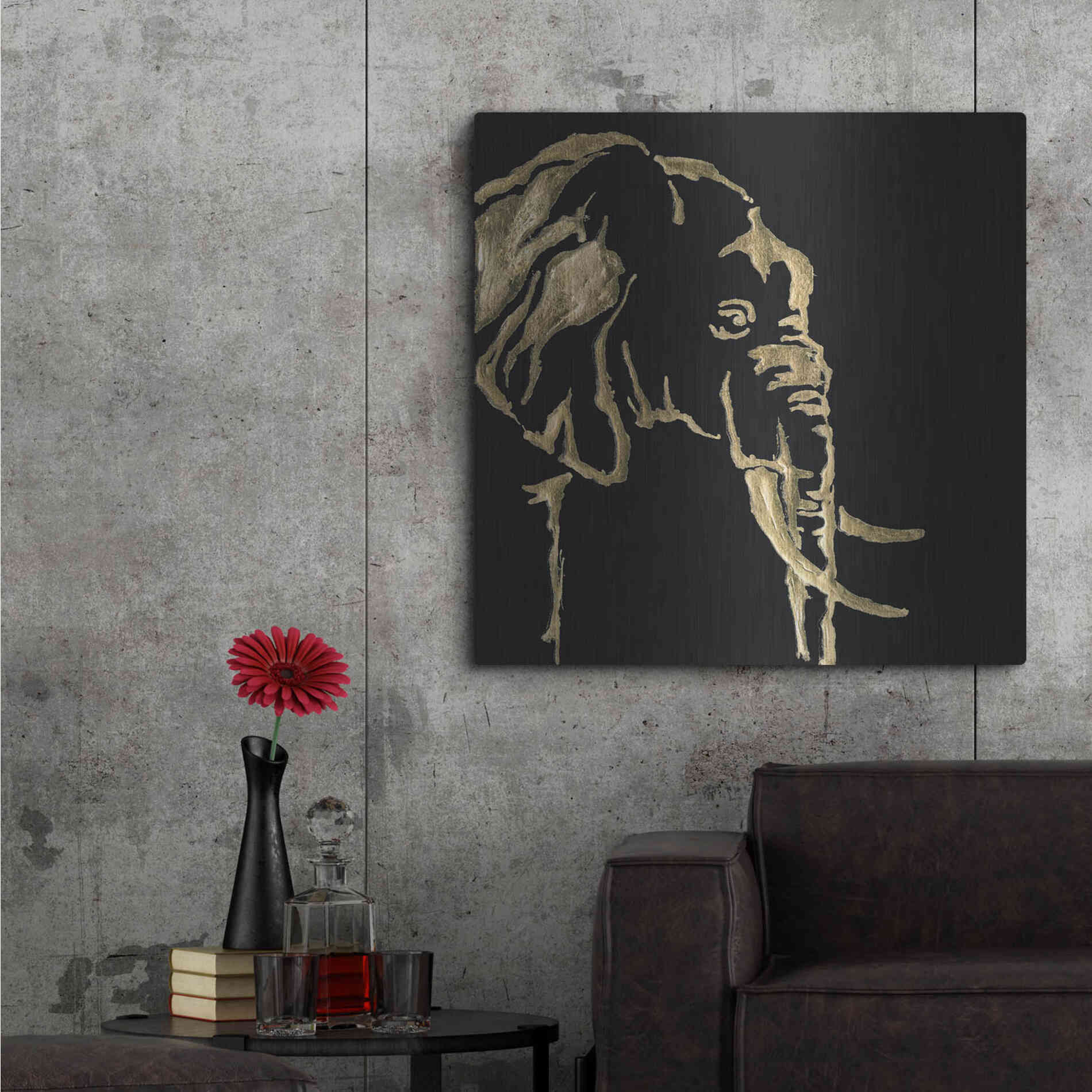 Luxe Metal Art 'Gilded Elephant on Black Pillow' by Chris Paschke, Metal Wall Art,36x36