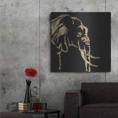 Luxe Metal Art 'Gilded Elephant on Black Pillow' by Chris Paschke, Metal Wall Art,36x36