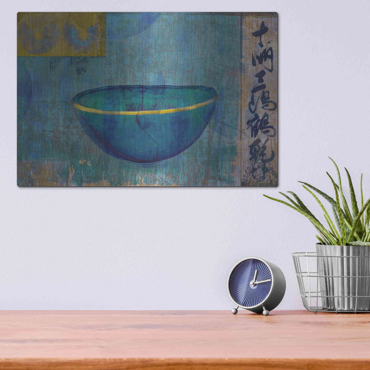 Luxe Metal Art 'Blue Bowl' by Elena Ray, Metal Wall Art,16x12