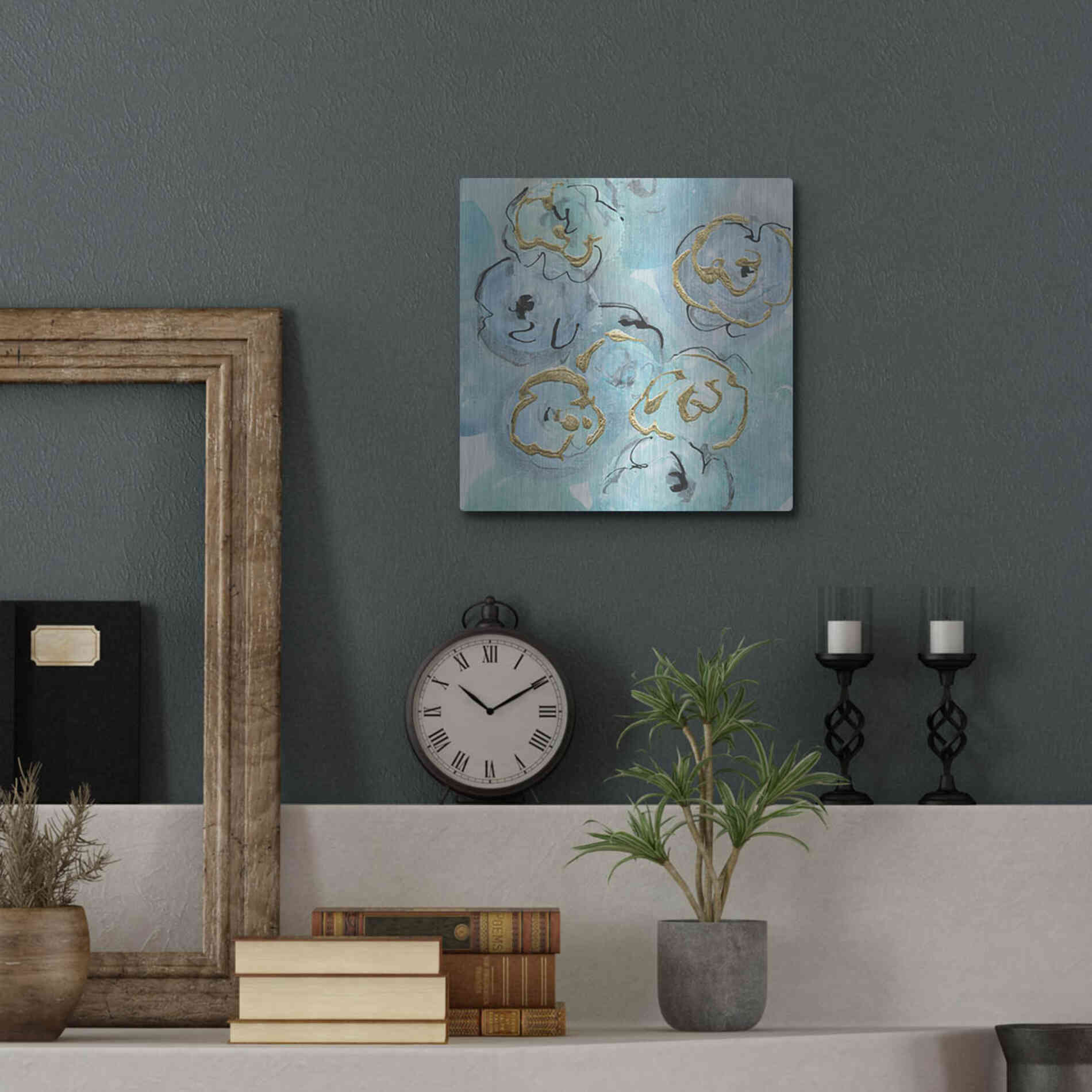 Luxe Metal Art 'Gold Edged Teal I' by Chris Paschke, Metal Wall Art,12x12
