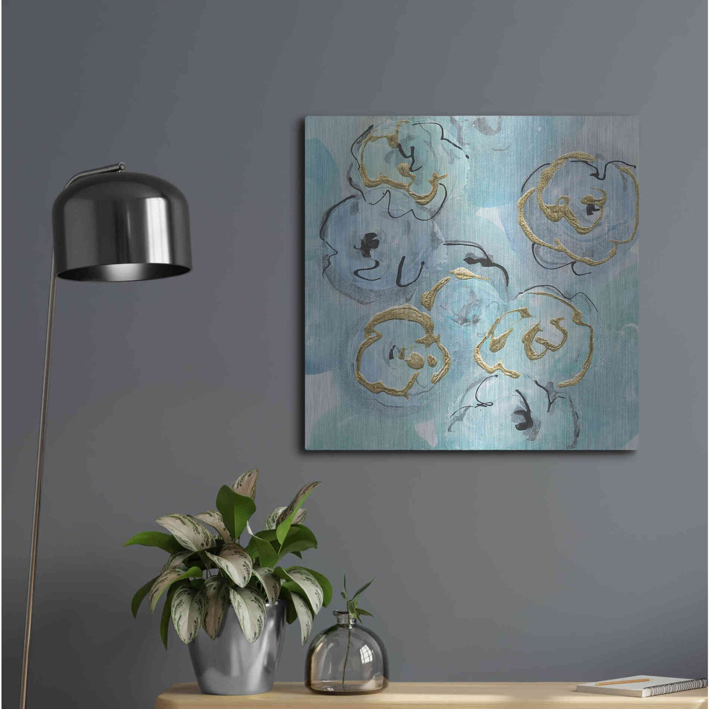 Luxe Metal Art 'Gold Edged Teal I' by Chris Paschke, Metal Wall Art,24x24