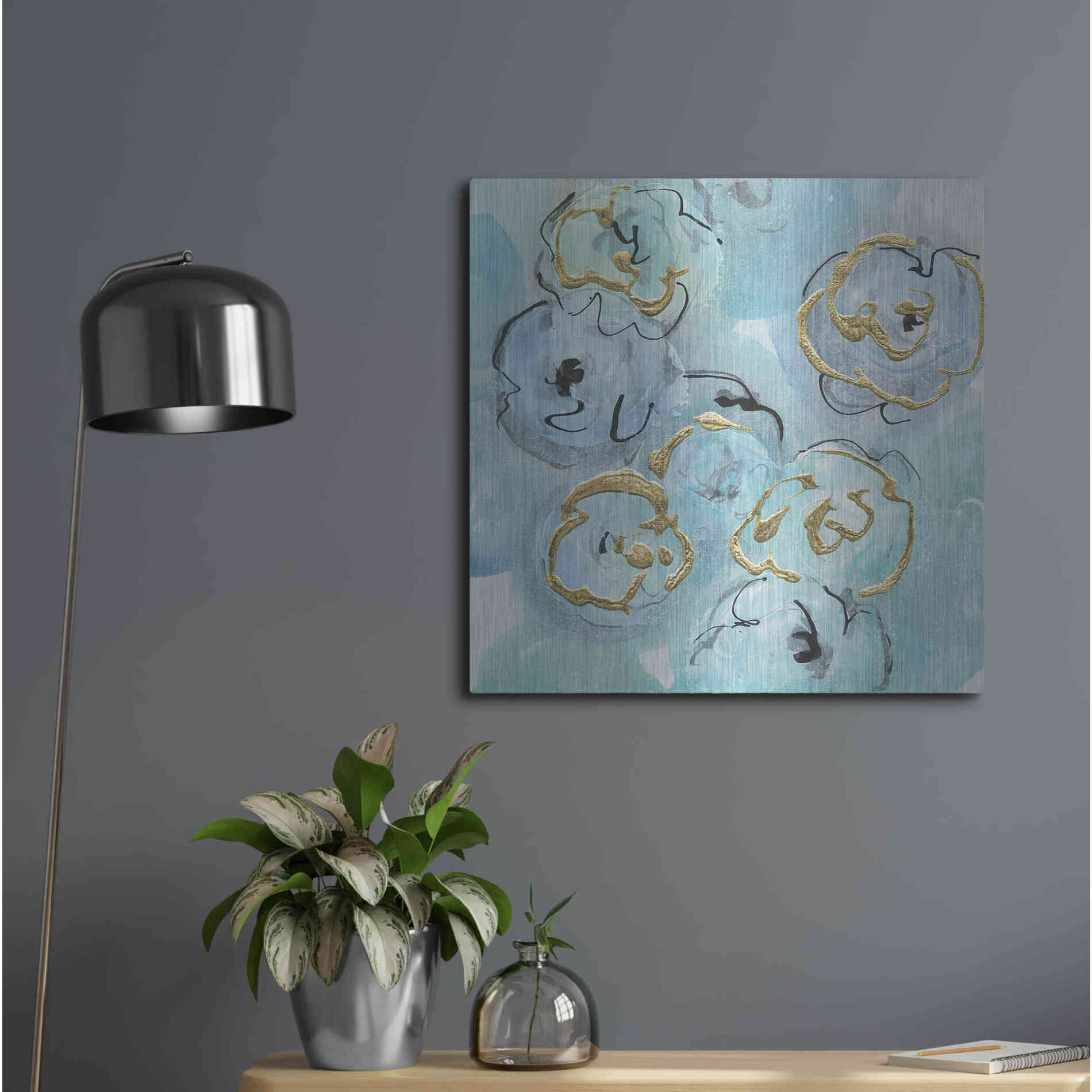 Luxe Metal Art 'Gold Edged Teal I' by Chris Paschke, Metal Wall Art,24x24