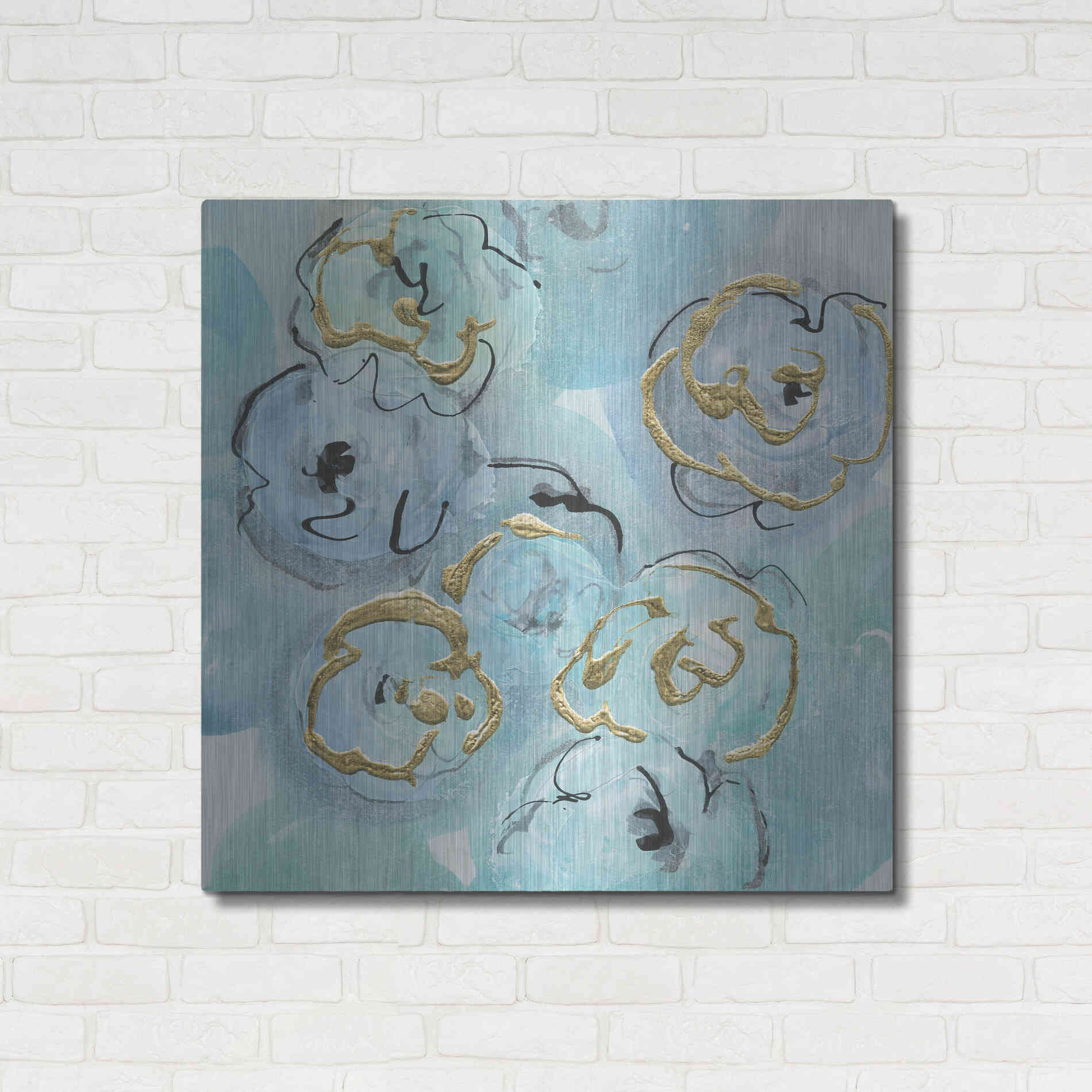 Luxe Metal Art 'Gold Edged Teal I' by Chris Paschke, Metal Wall Art,36x36