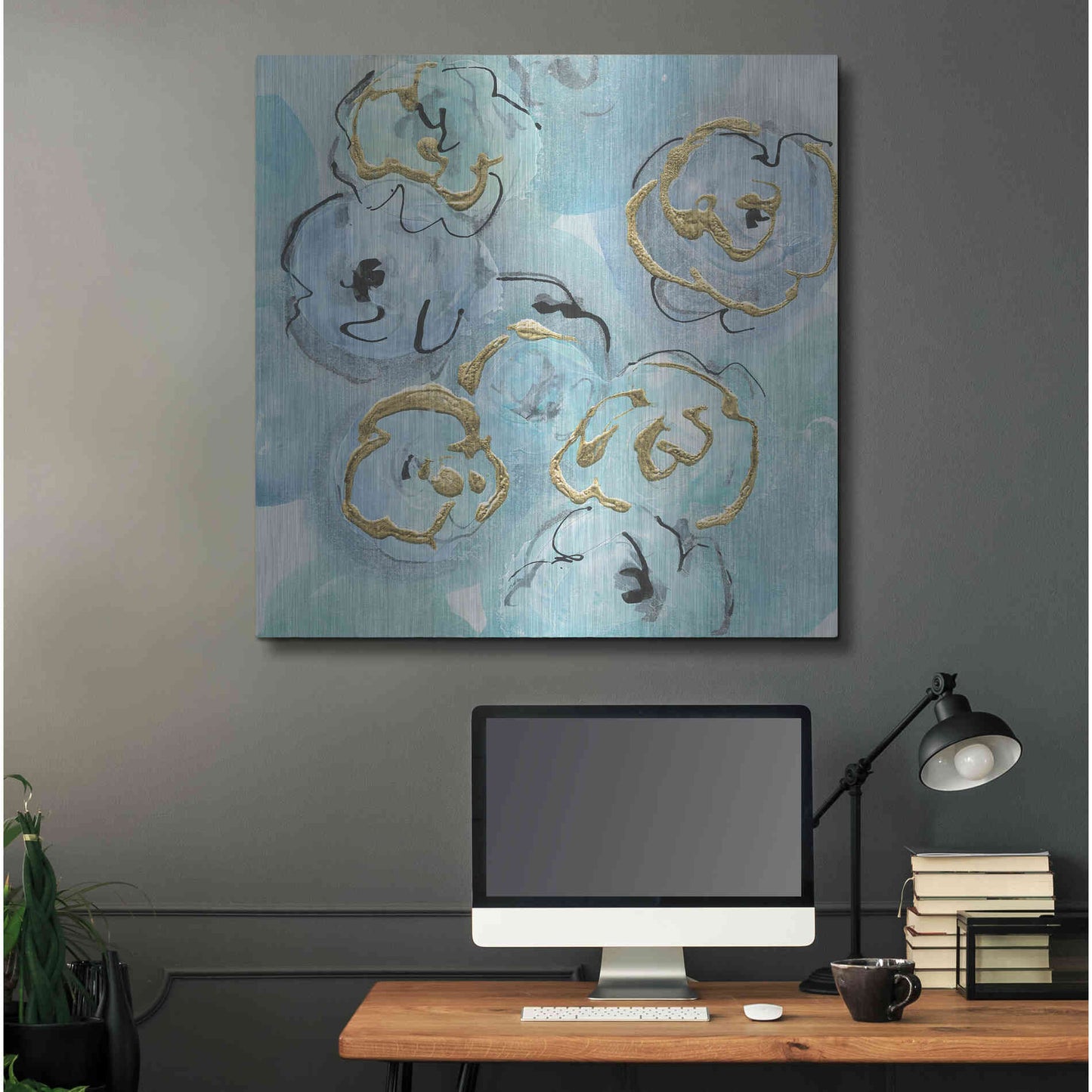 Luxe Metal Art 'Gold Edged Teal I' by Chris Paschke, Metal Wall Art,36x36