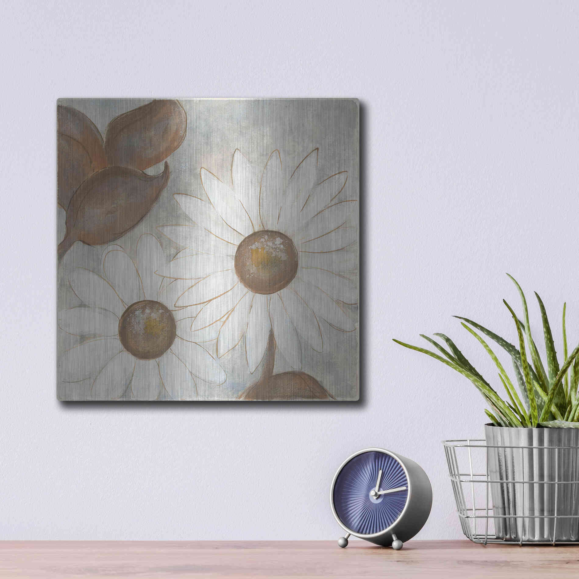 Luxe Metal Art 'Daisy Do I Neutral' by Chris Paschke, Metal Wall Art,12x12