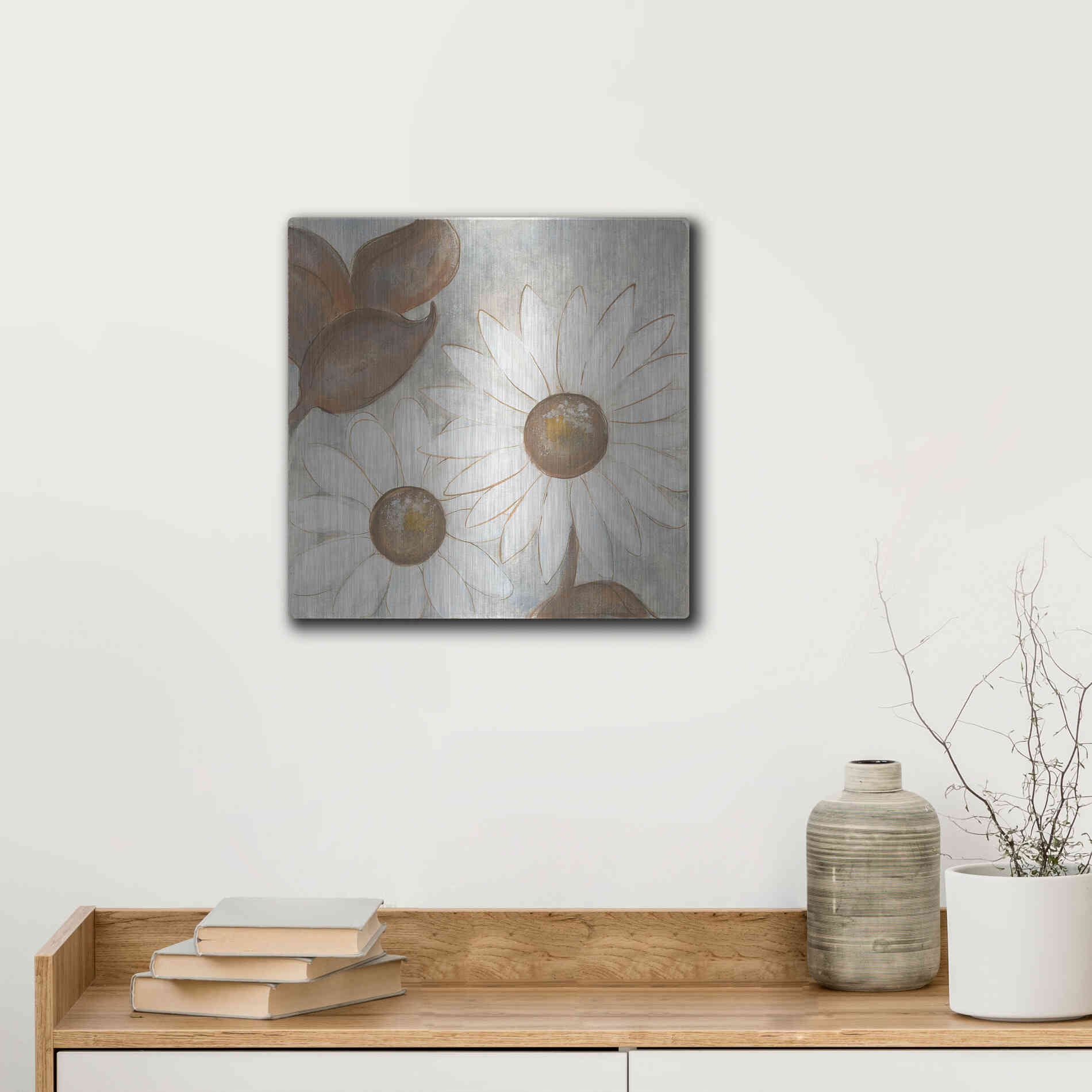 Luxe Metal Art 'Daisy Do I Neutral' by Chris Paschke, Metal Wall Art,12x12