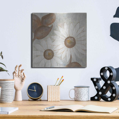 Luxe Metal Art 'Daisy Do I Neutral' by Chris Paschke, Metal Wall Art,12x12