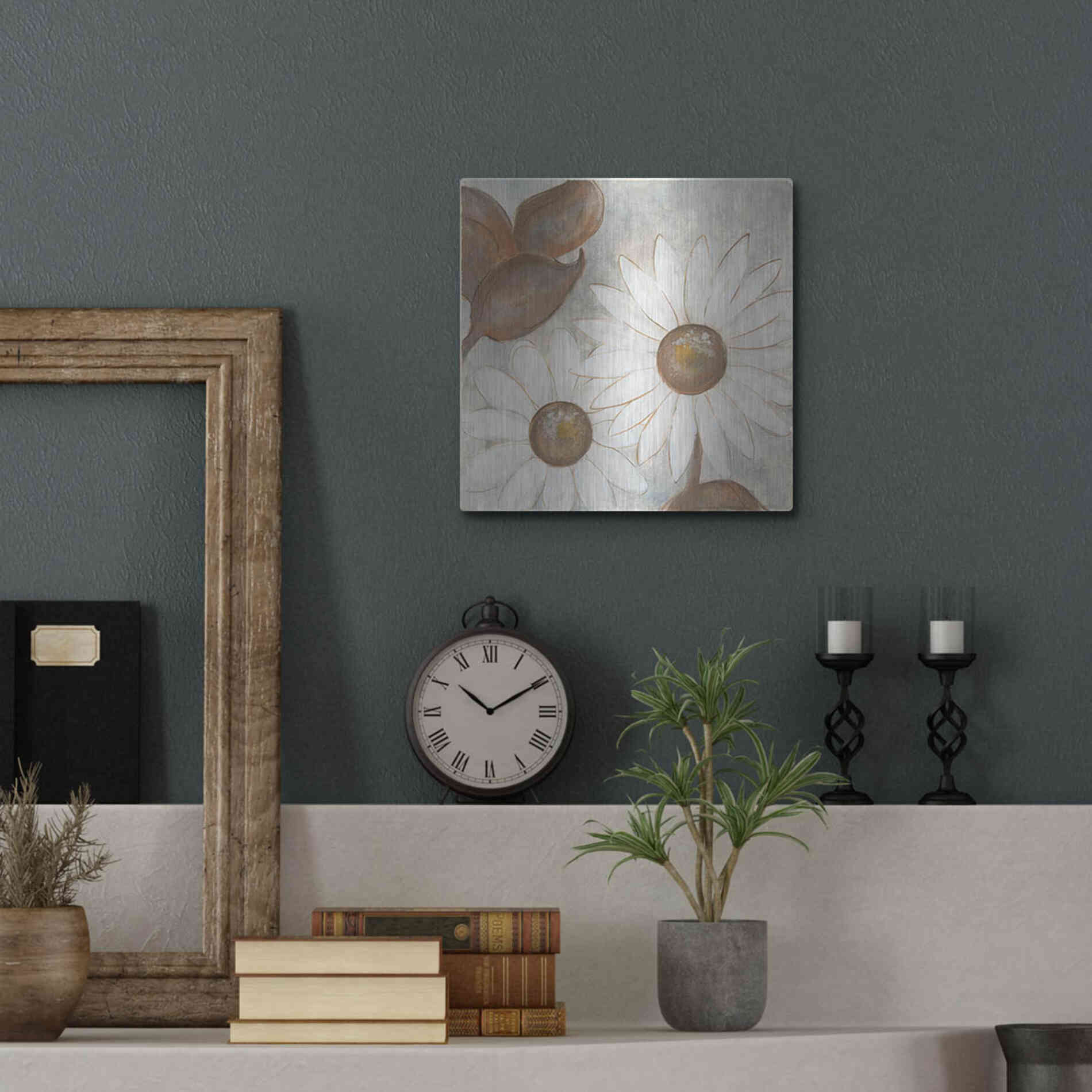 Luxe Metal Art 'Daisy Do I Neutral' by Chris Paschke, Metal Wall Art,12x12