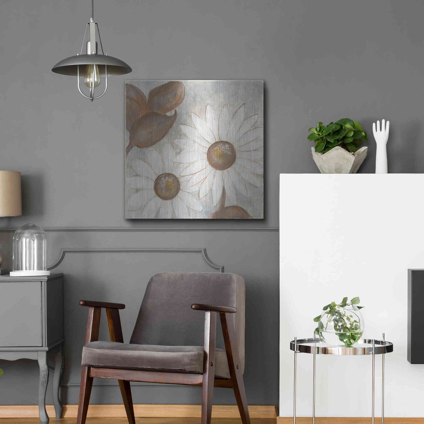 Luxe Metal Art 'Daisy Do I Neutral' by Chris Paschke, Metal Wall Art,24x24