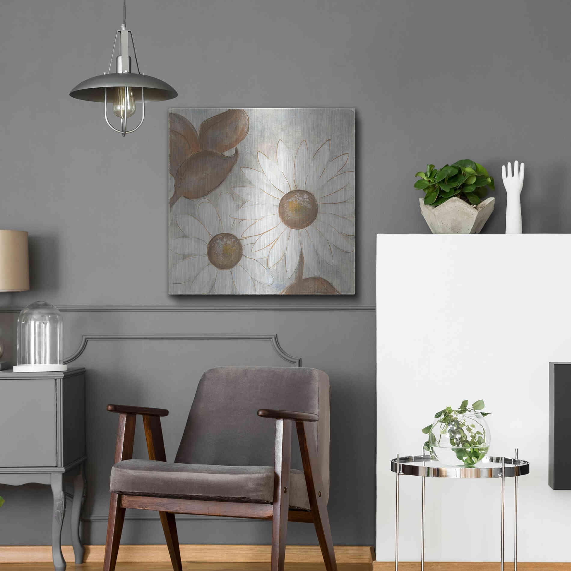 Luxe Metal Art 'Daisy Do I Neutral' by Chris Paschke, Metal Wall Art,24x24