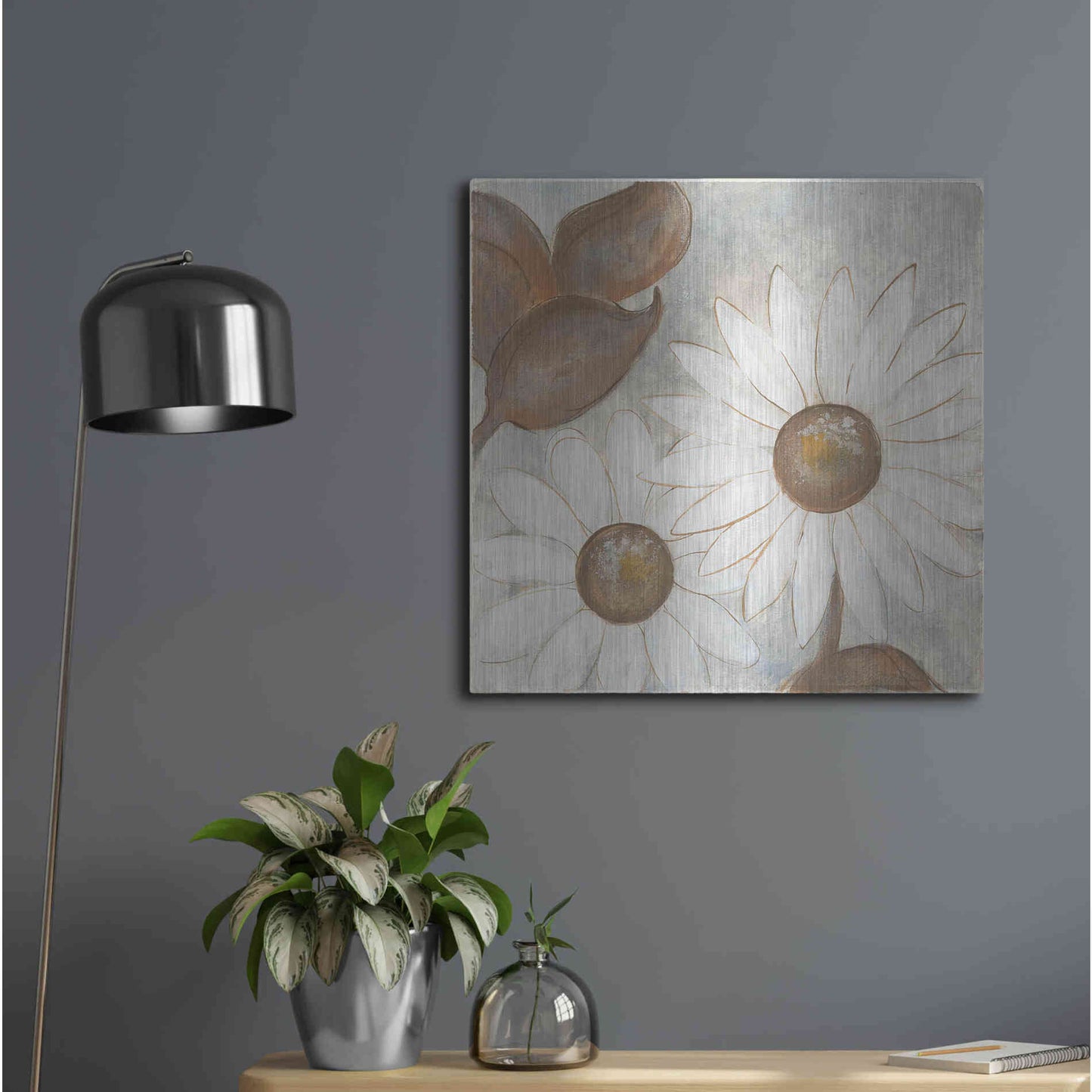 Luxe Metal Art 'Daisy Do I Neutral' by Chris Paschke, Metal Wall Art,24x24
