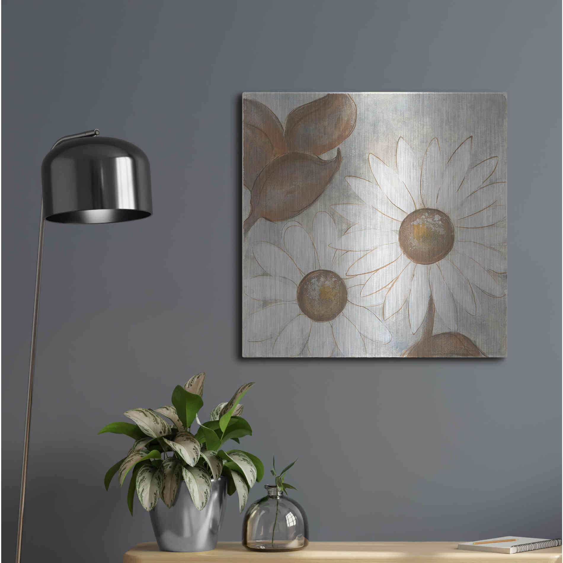 Luxe Metal Art 'Daisy Do I Neutral' by Chris Paschke, Metal Wall Art,24x24