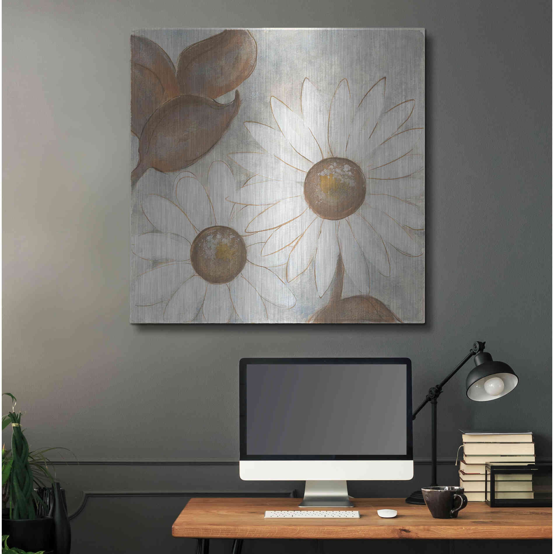 Luxe Metal Art 'Daisy Do I Neutral' by Chris Paschke, Metal Wall Art,36x36